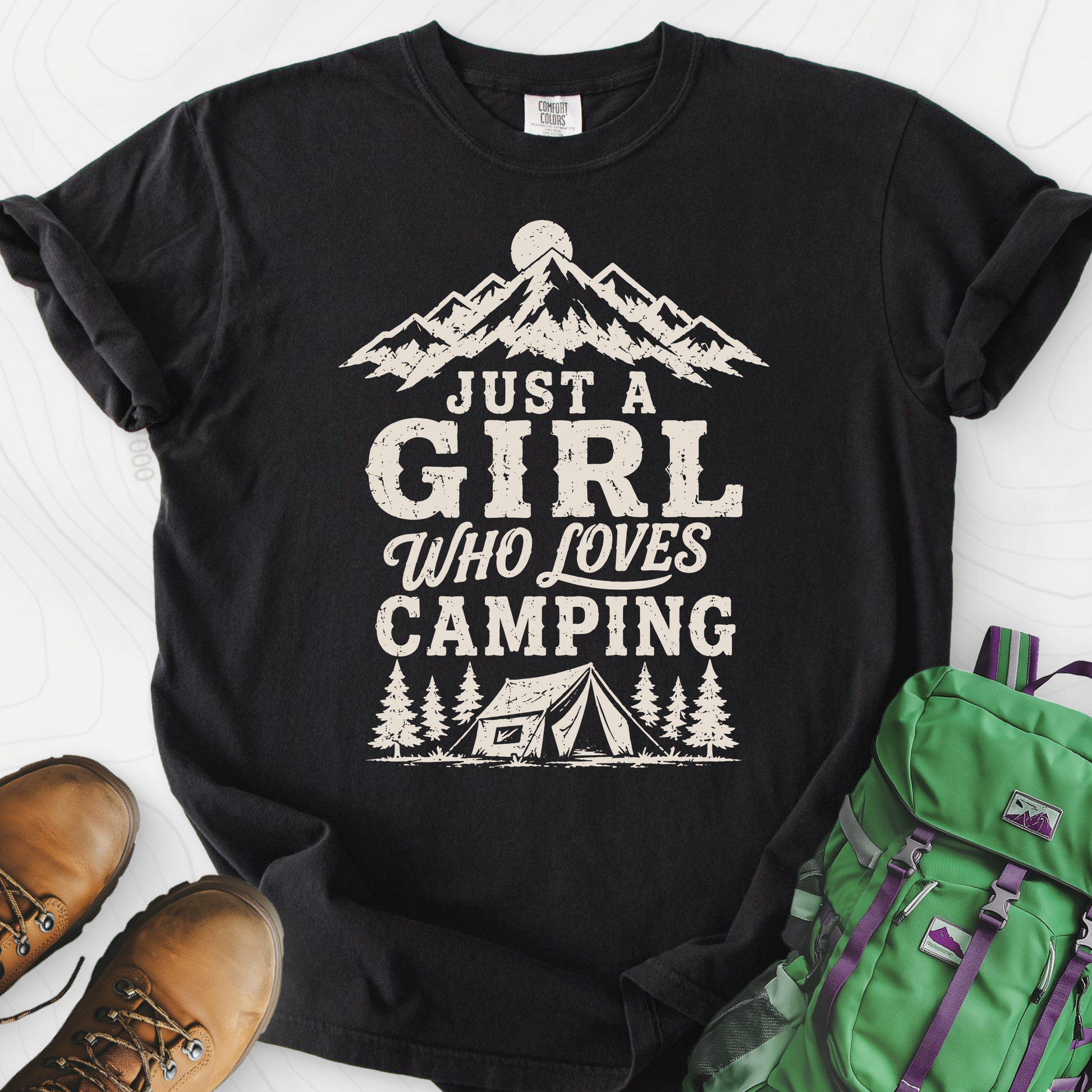 Girl Who Loves Camping Black front print heavyweight T-shirt