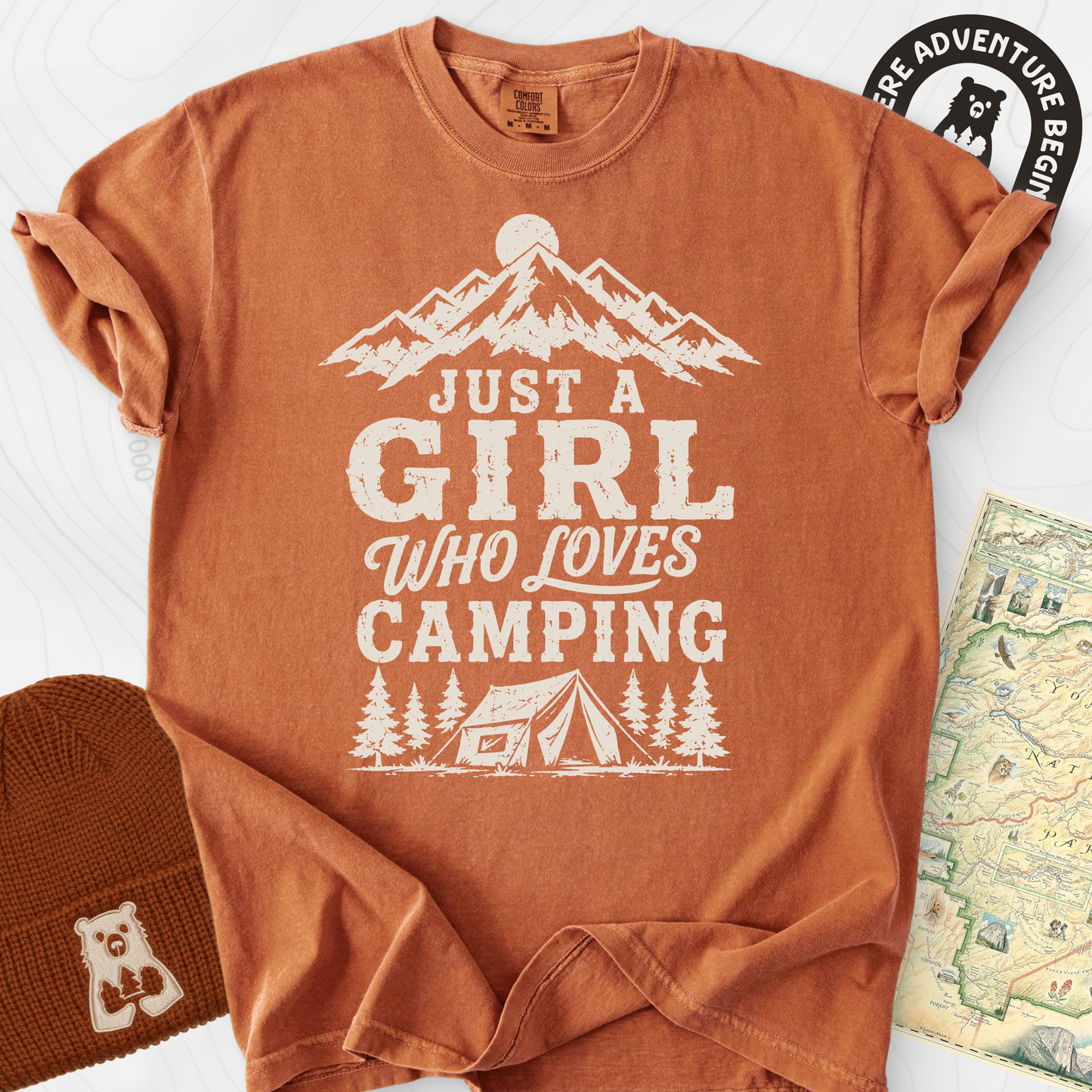 Girl Who Loves Camping Yam front print heavyweight T-shirt