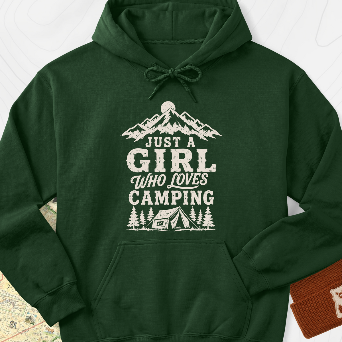 Girl Who Loves Camping Hoodie - Forest Green