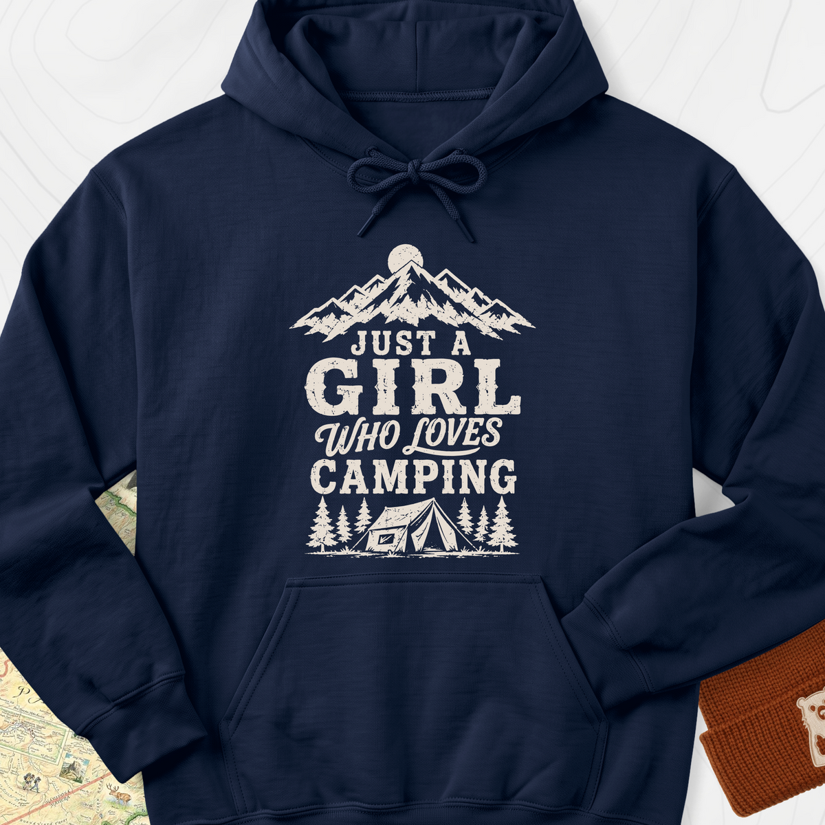 Girl Who Loves Camping Hoodie - Navy