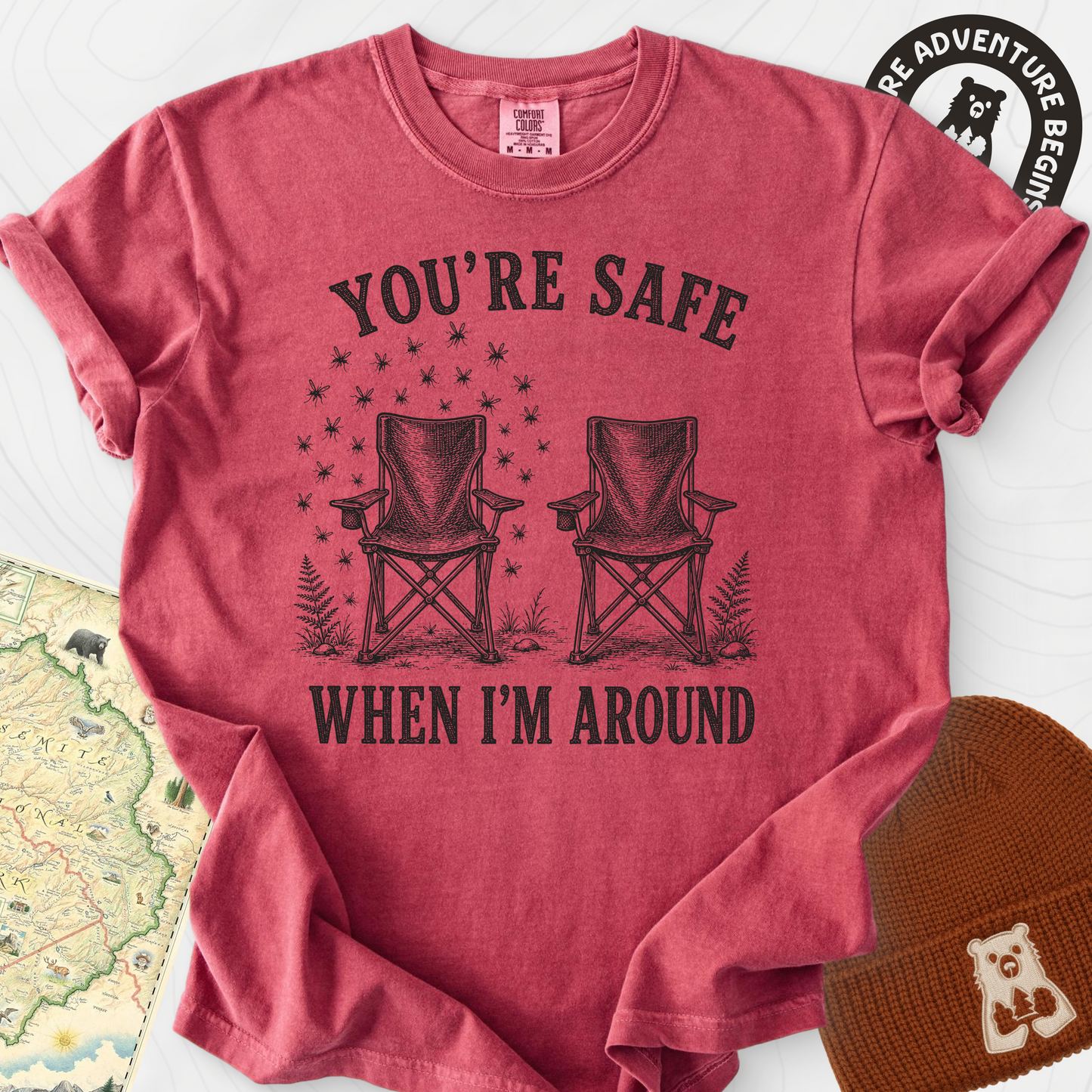 Safe When I'm Around Crimson front print heavyweight T-shirt