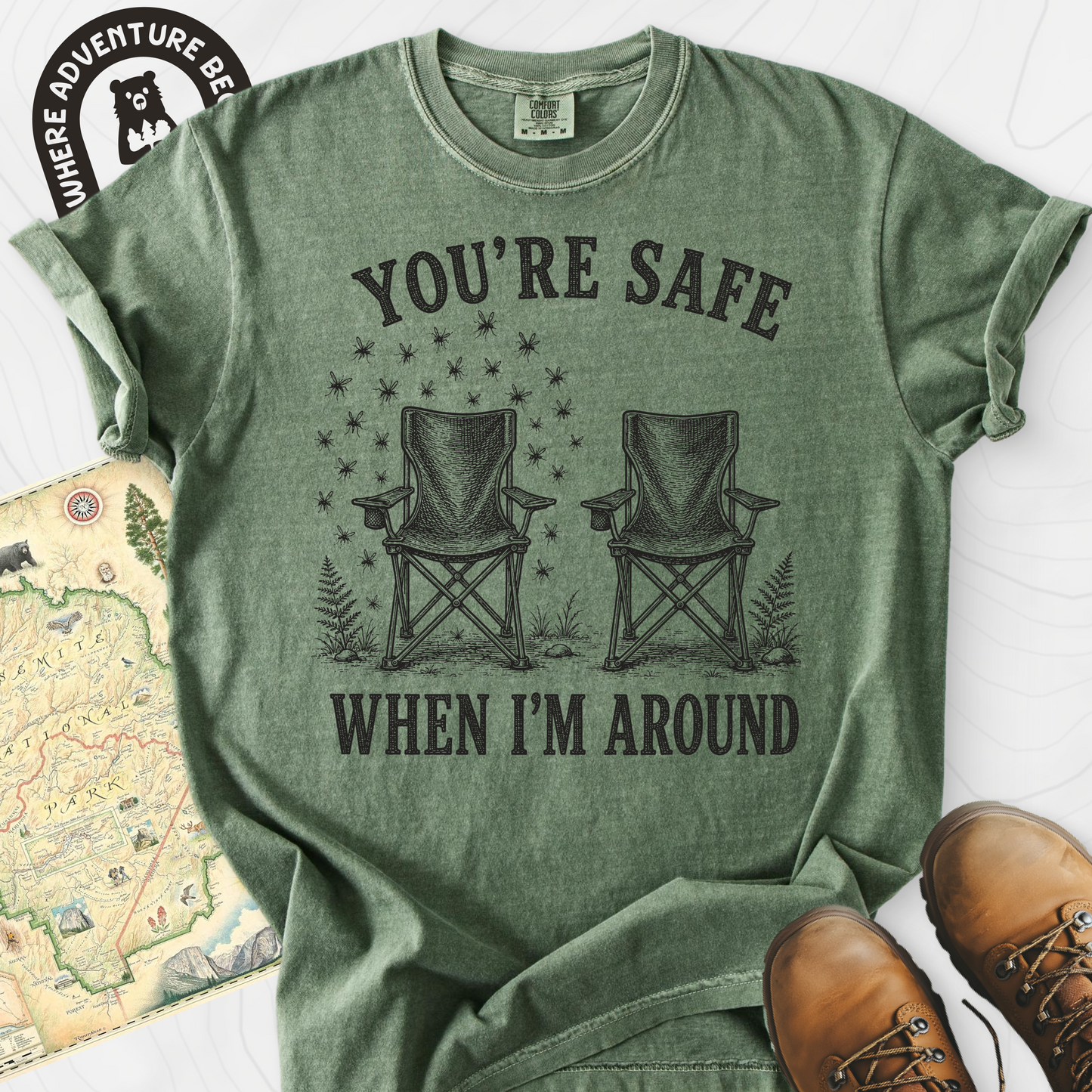 Safe When I'm Around Moss front print heavyweight T-shirt