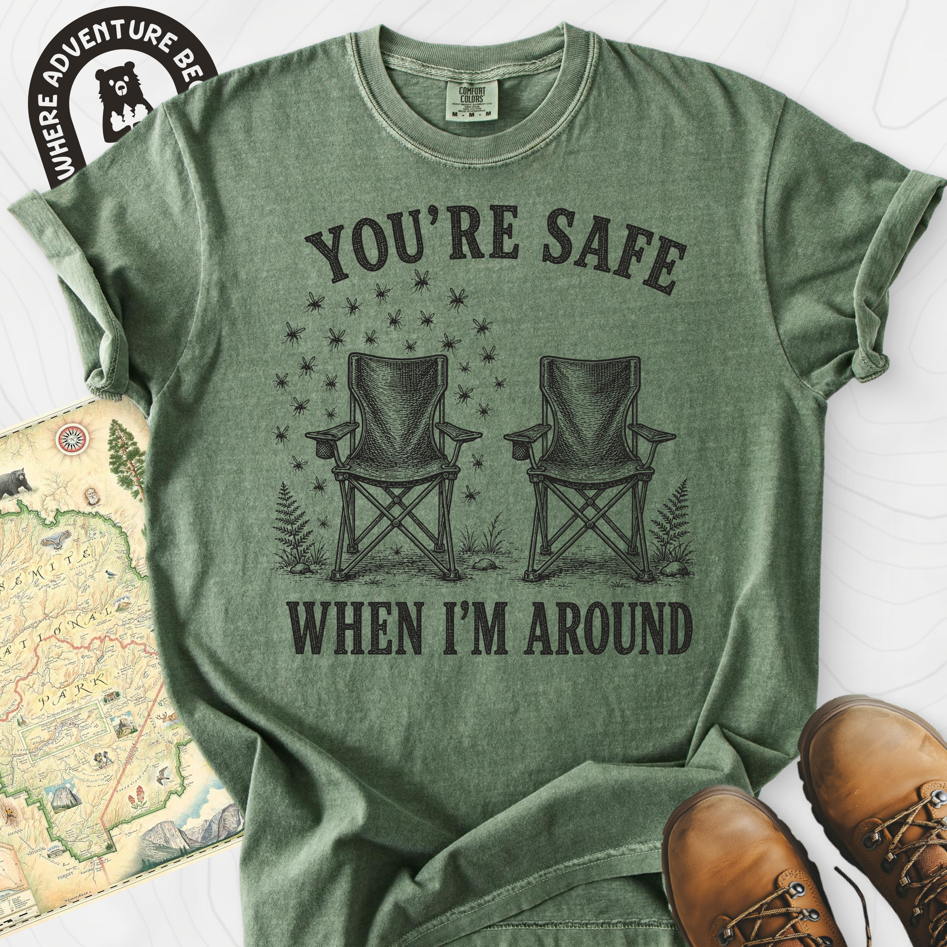 Safe When I'm Around Moss front print heavyweight T-shirt