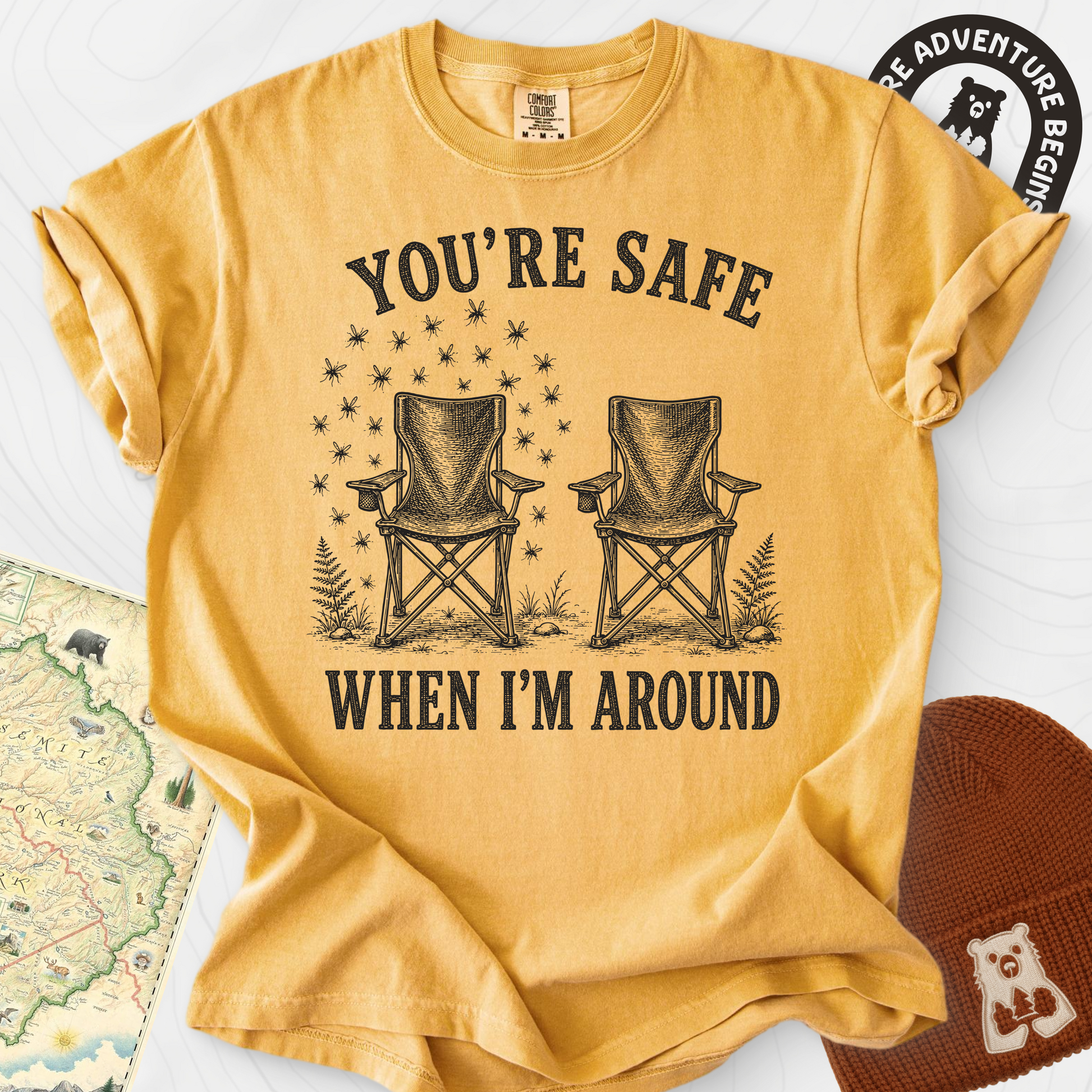 Safe When I'm Around Mustard front print heavyweight T-shirt