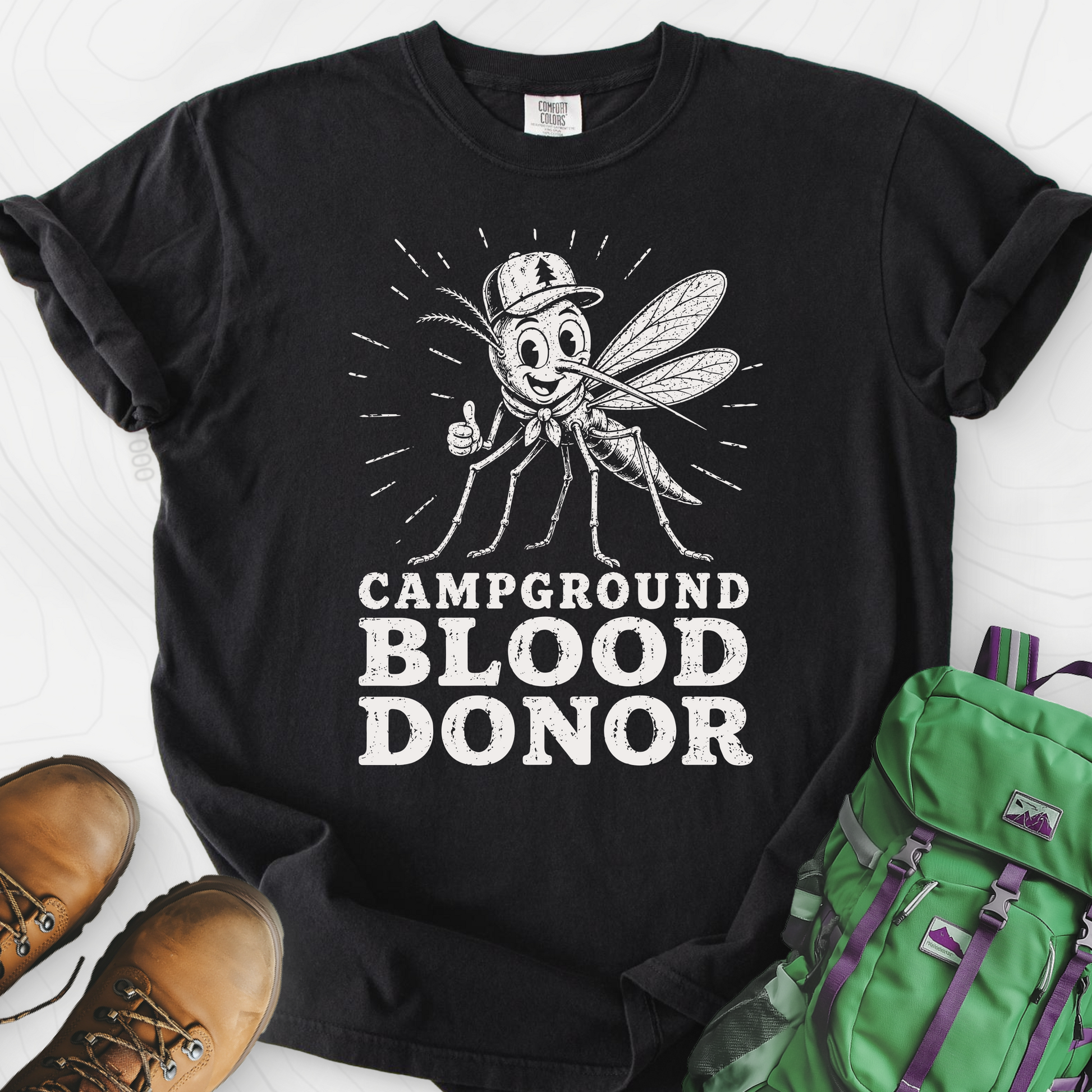 Campground Blood Donor Black front print heavyweight T-shirt