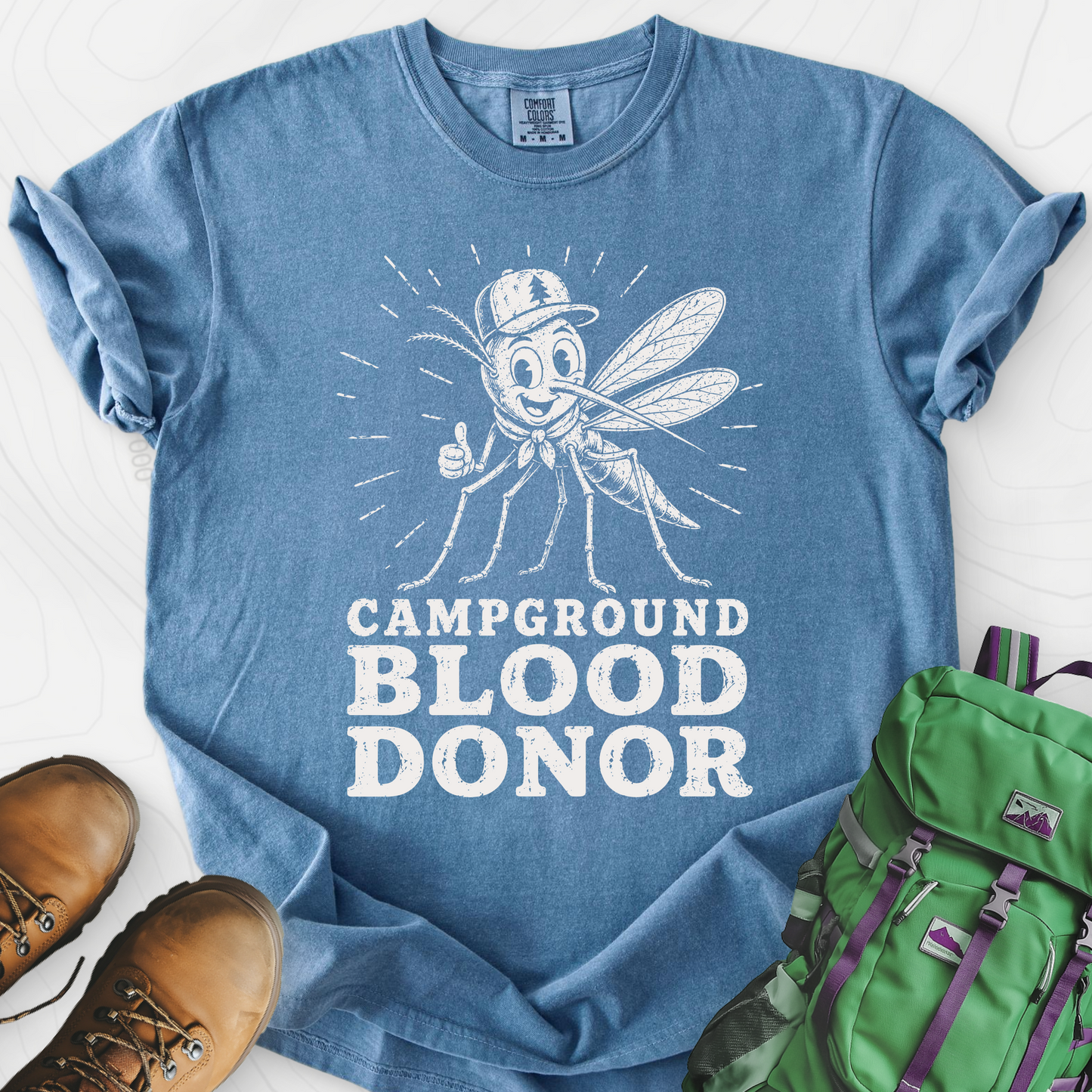 Campground Blood Donor Blue Jean front print heavyweight T-shirt