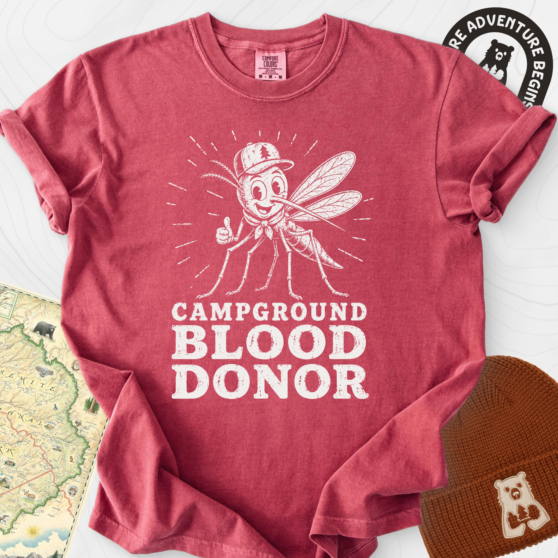 Campground Blood Donor Crimson front print heavyweight T-shirt
