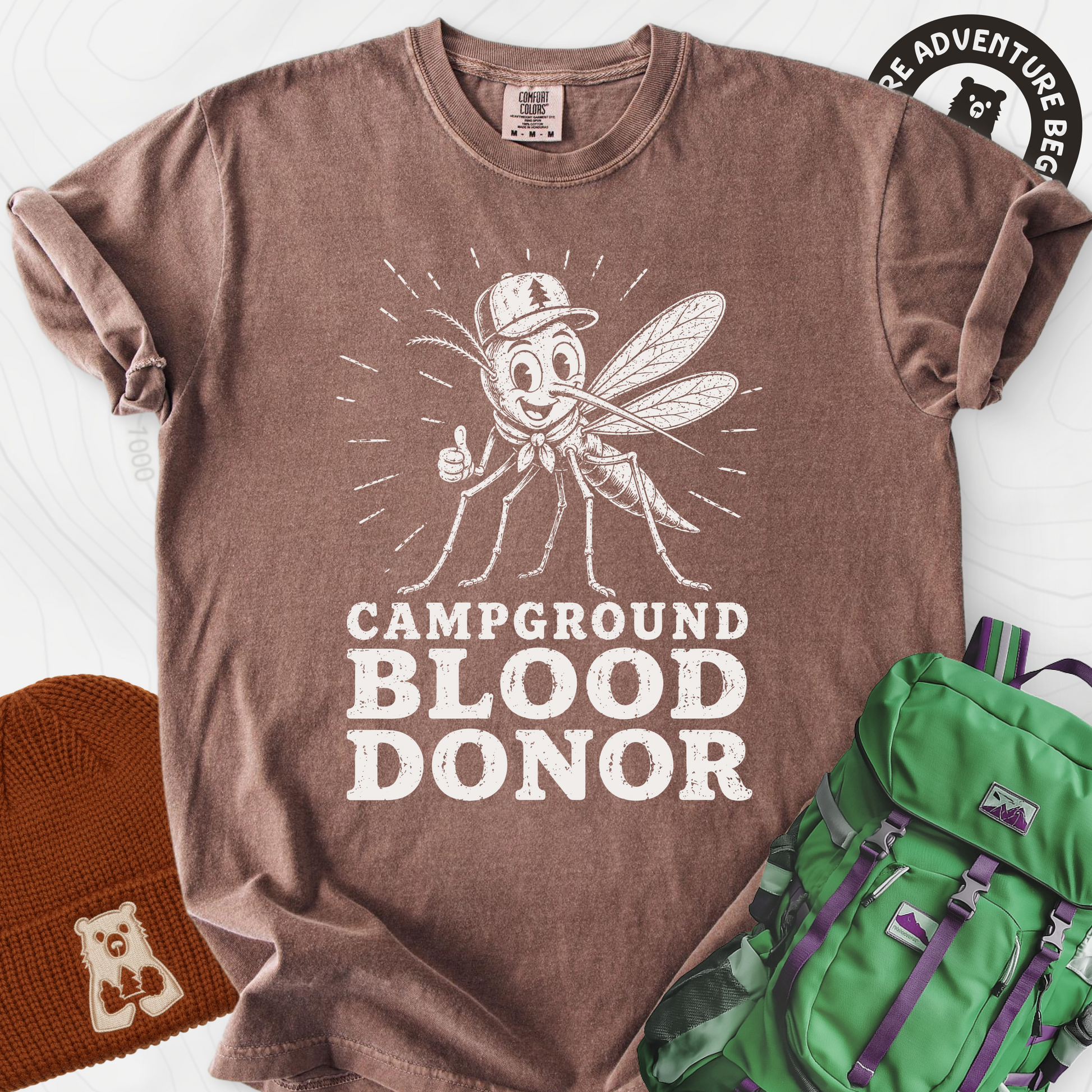 Campground Blood Donor Espresso front print heavyweight T-shirt