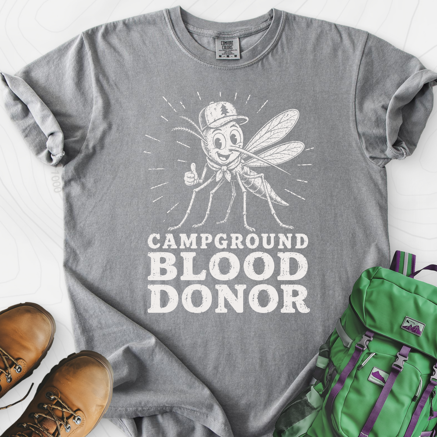Campground Blood Donor Grey front print heavyweight T-shirt