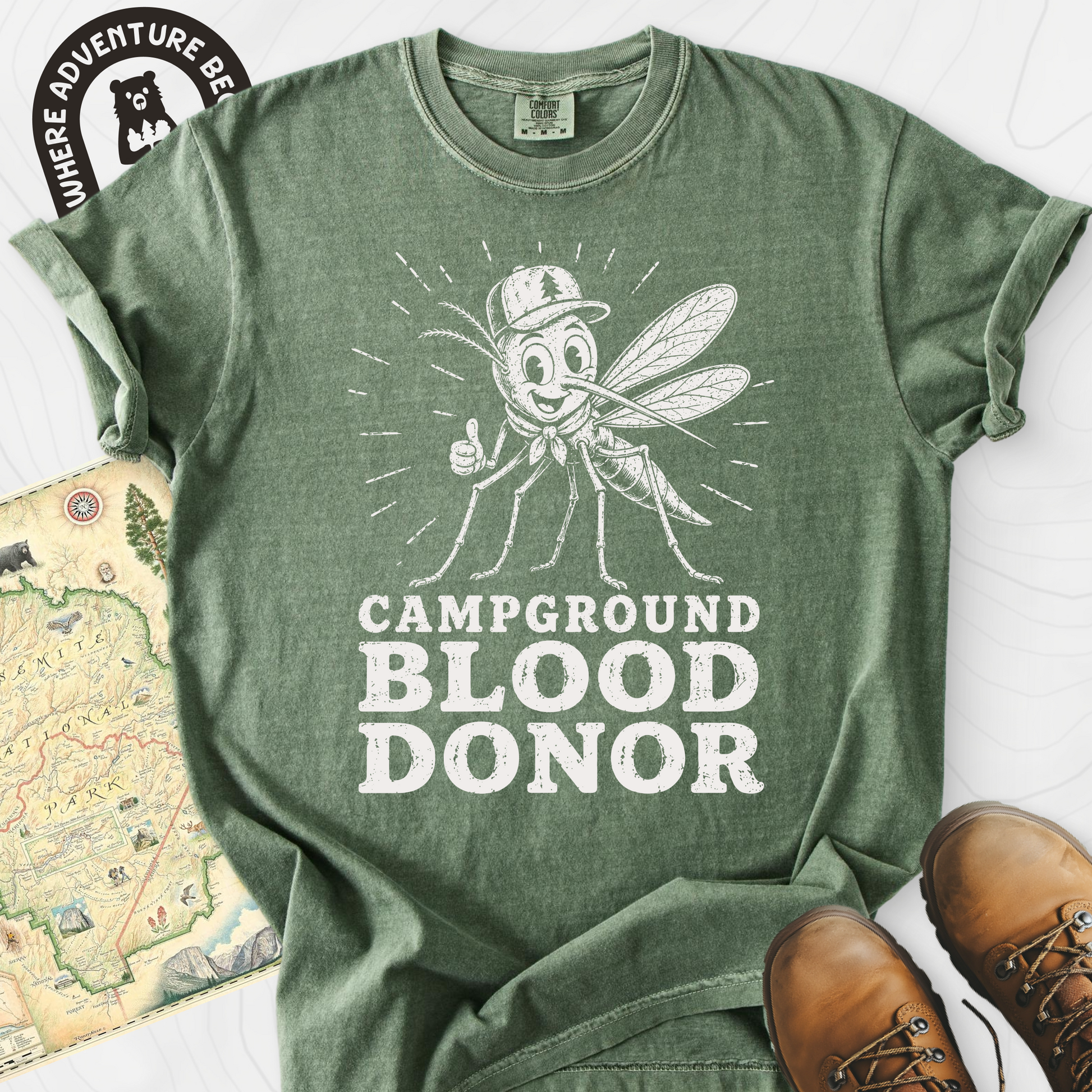 Campground Blood Donor Moss front print heavyweight T-shirt
