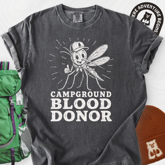 Campground Blood Donor Pepper front print heavyweight T-shirt