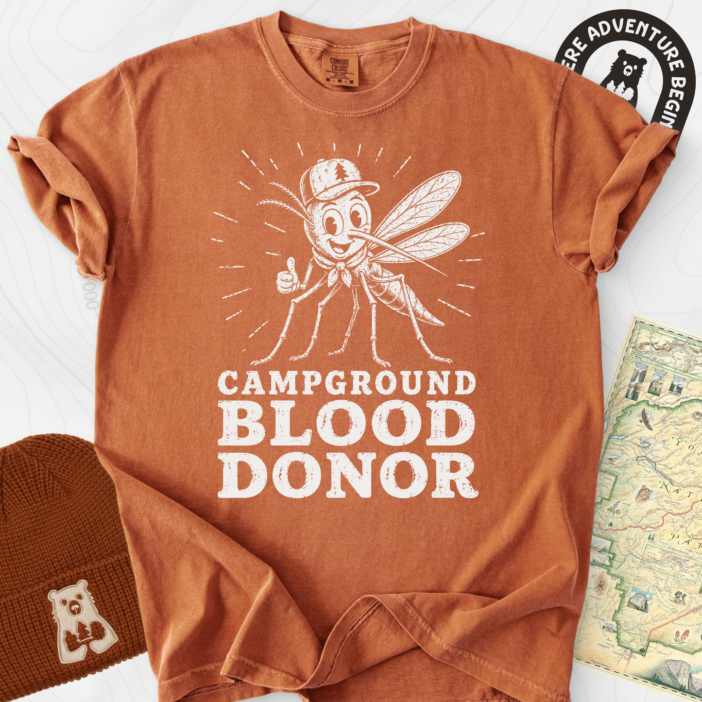 Campground Blood Donor Yam front print heavyweight T-shirt