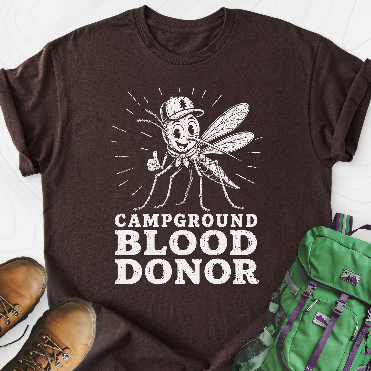 Campground Blood Donor Dark Chocolate front print lightweight T-shirt