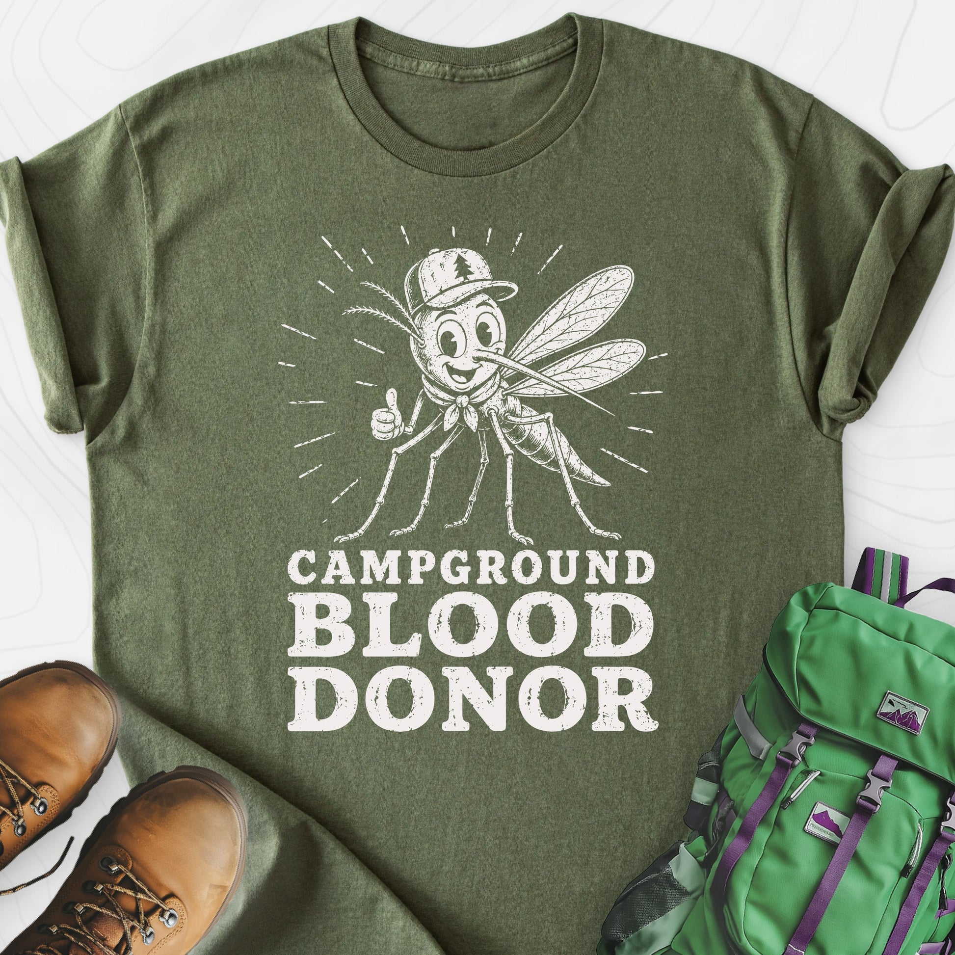 Campground Blood Donor Military Green front print lightweight T-shirt