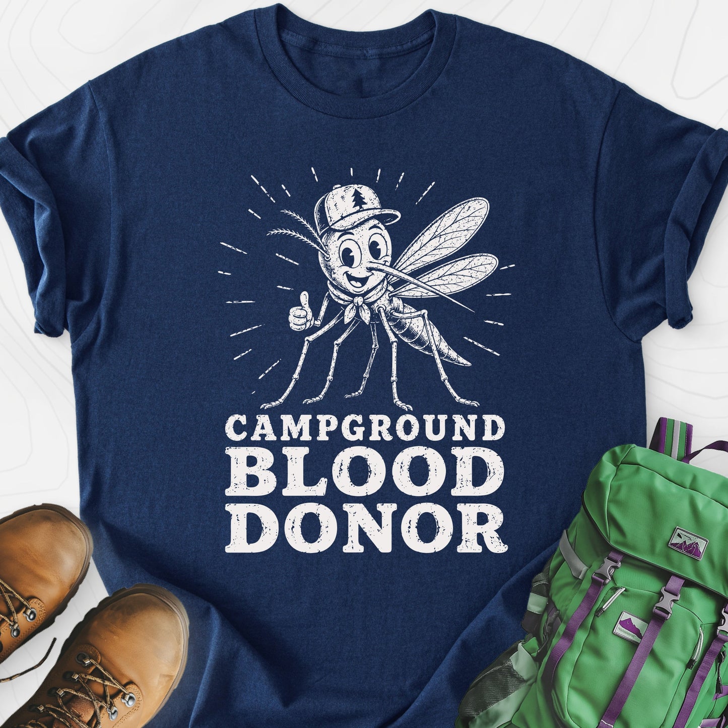 Campground Blood Donor Navy front print lightweight T-shirt