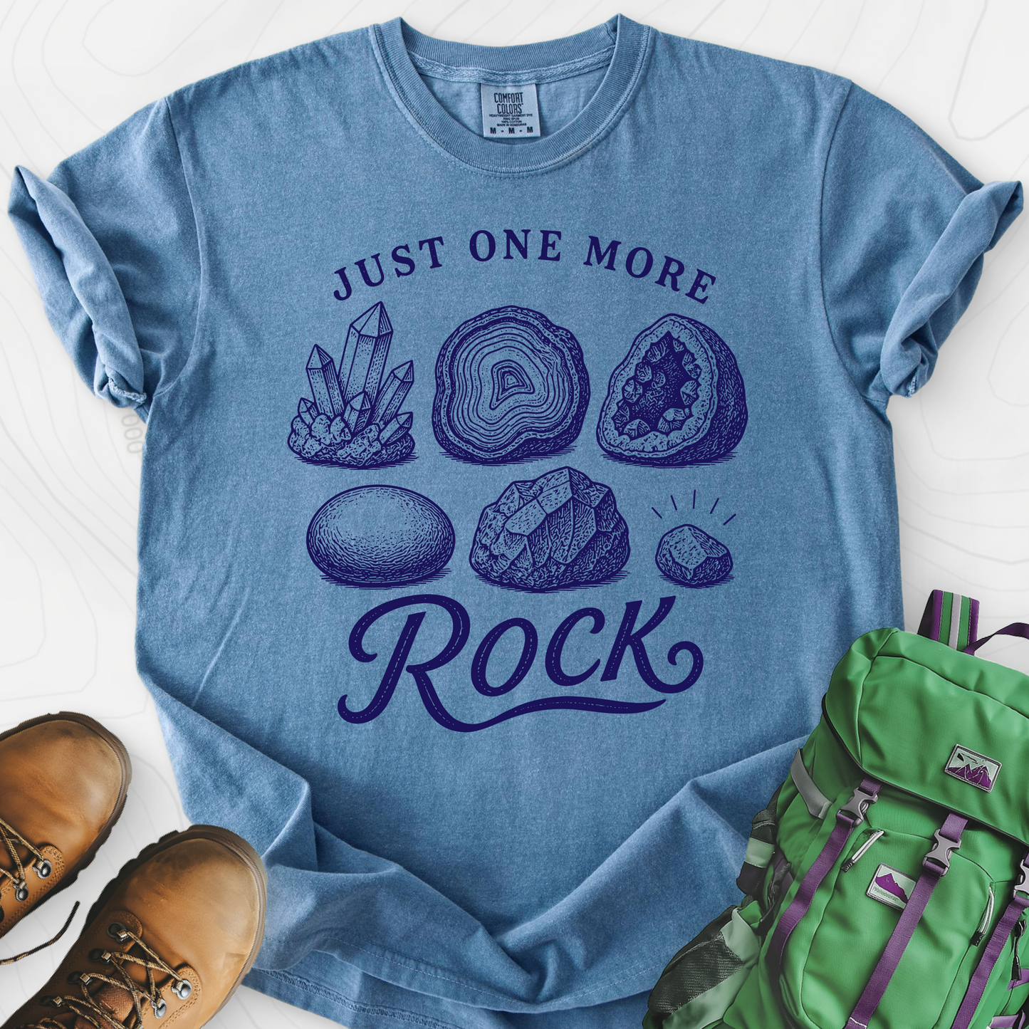 Just One More Rock Blue Jean front print heavyweight T-shirt