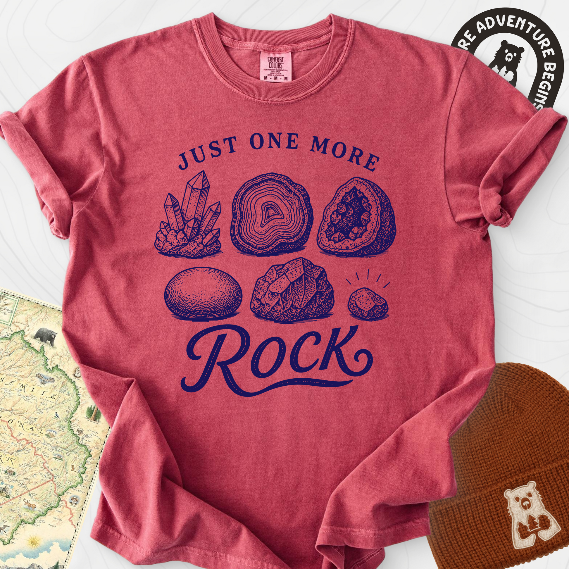 Just One More Rock Crimson front print heavyweight T-shirt