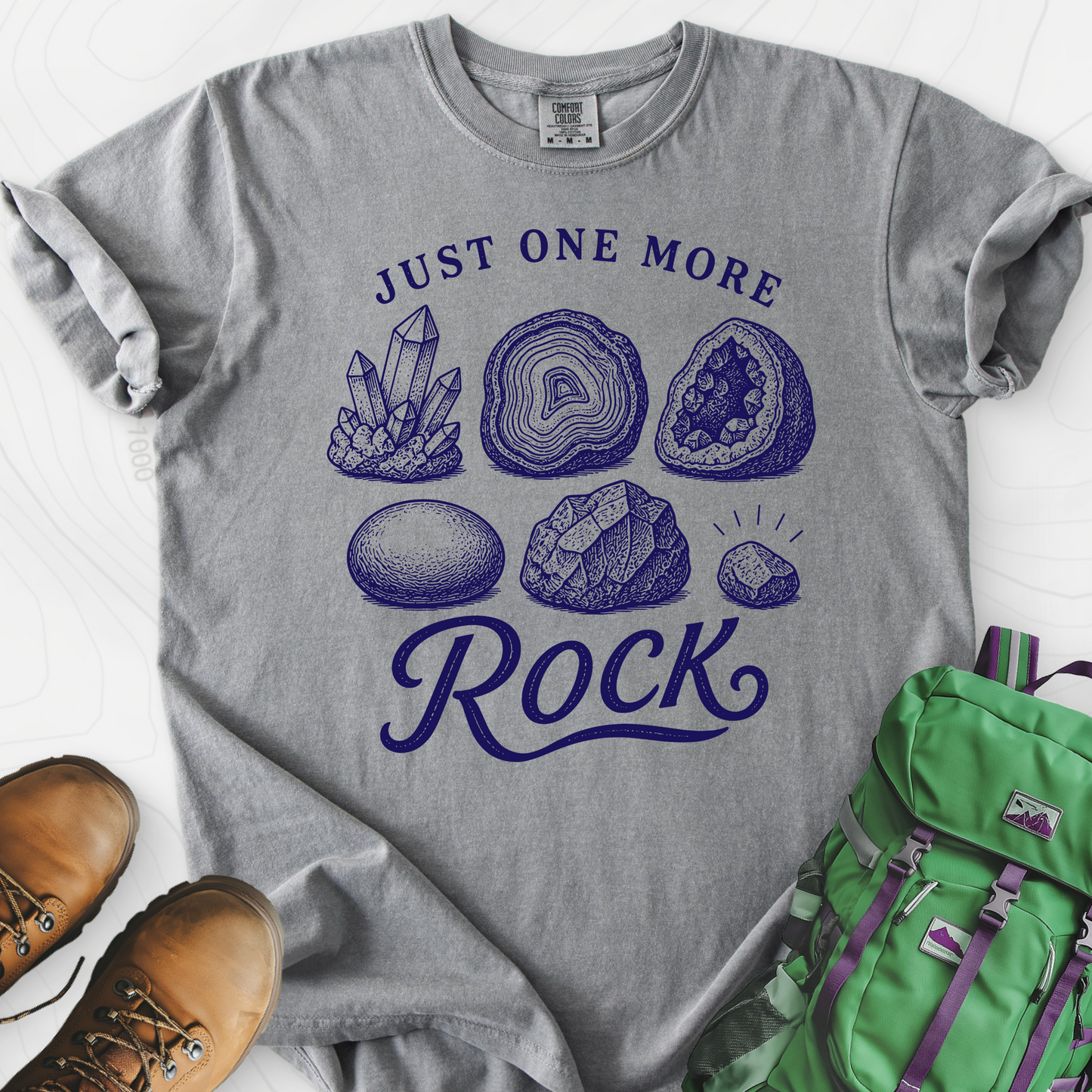 Just One More Rock Grey front print heavyweight T-shirt