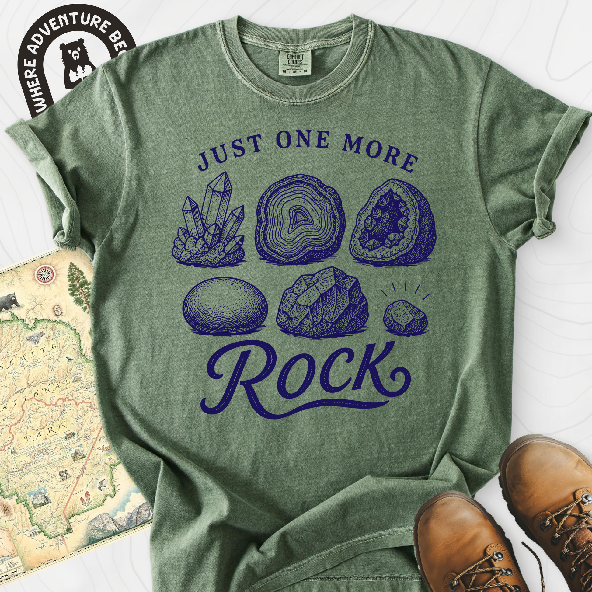 Just One More Rock Moss front print heavyweight T-shirt
