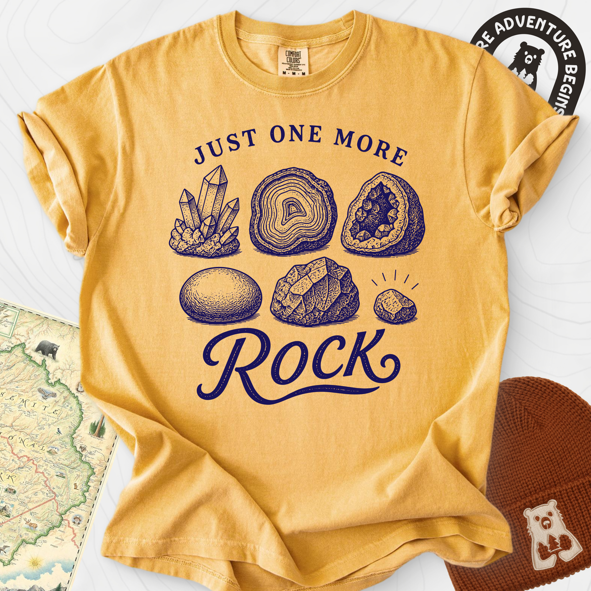 Just One More Rock Mustard front print heavyweight T-shirt