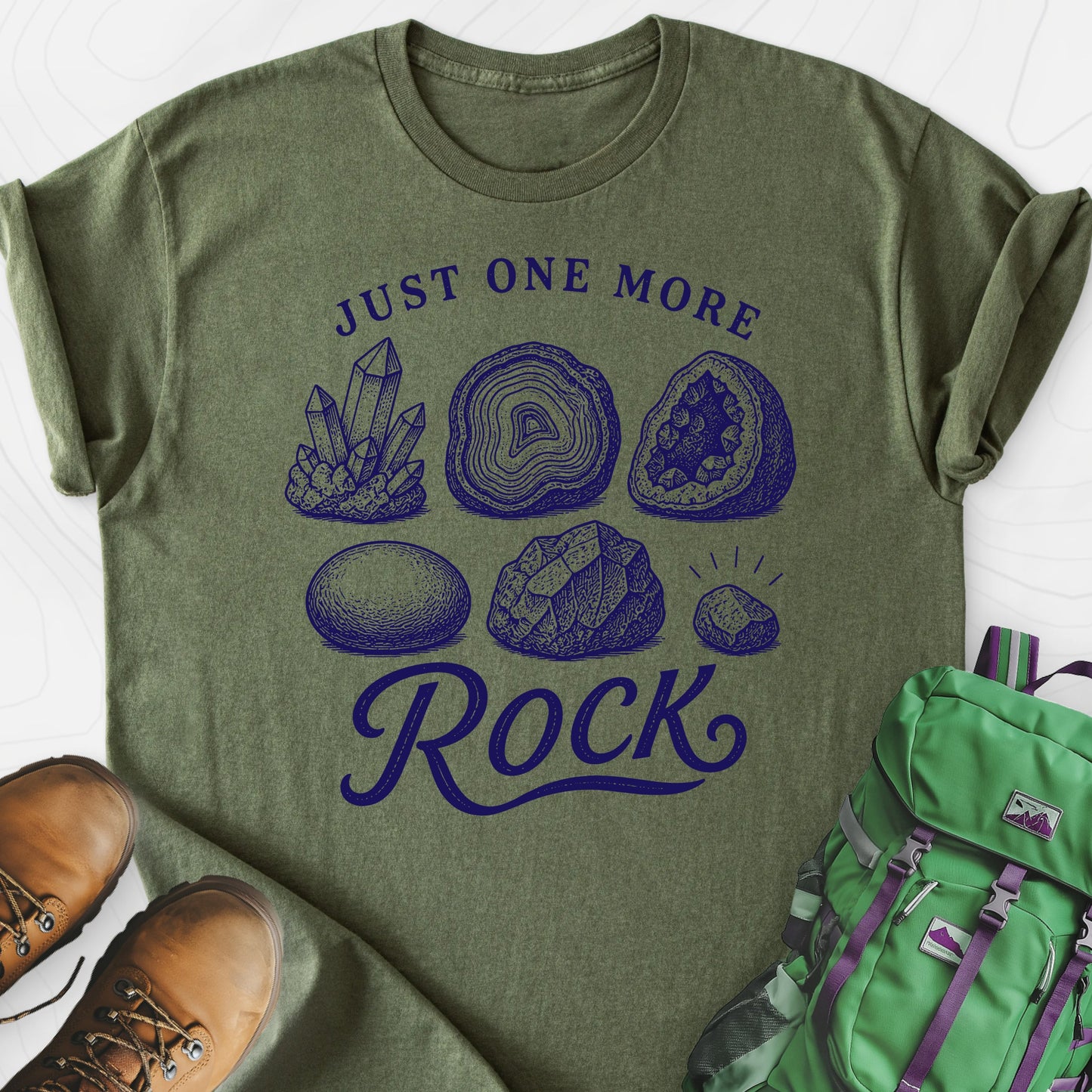 Just One More Rock Military Green front print lightweight T-shirt