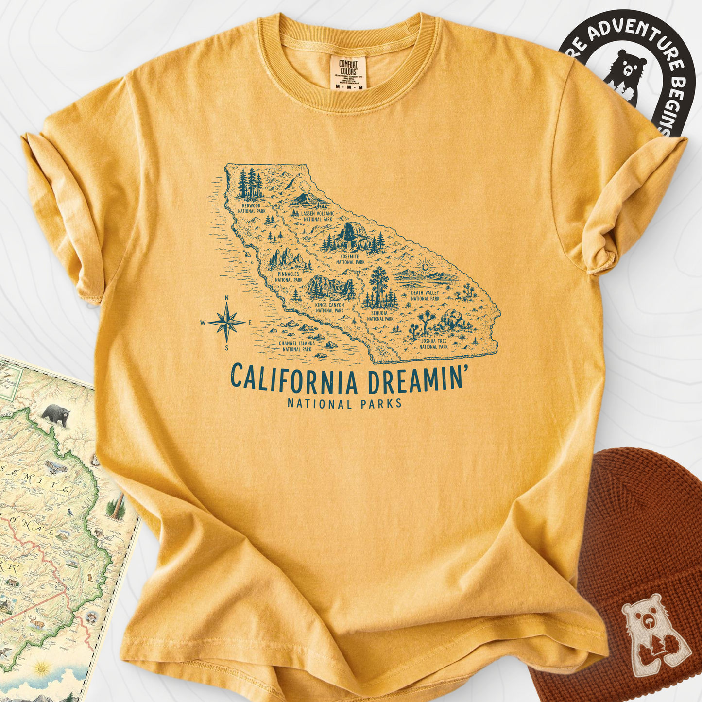 California Park Dreamin' Mustard front print heavyweight T-shirt