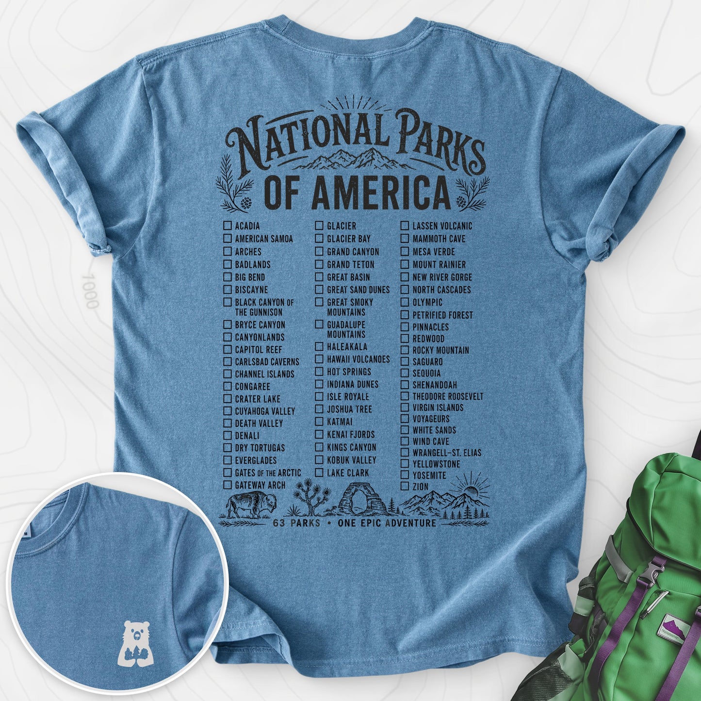National Parks of America Blue Jean back print heavyweight T-shirt