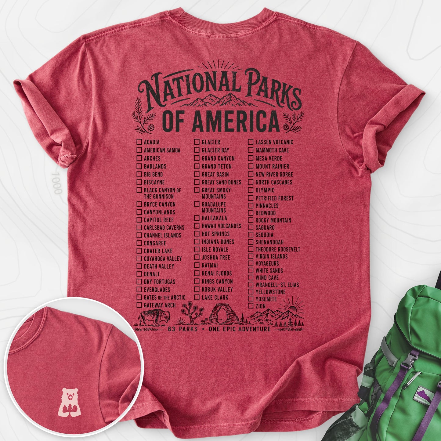 National Parks of America Crimson back print heavyweight T-shirt