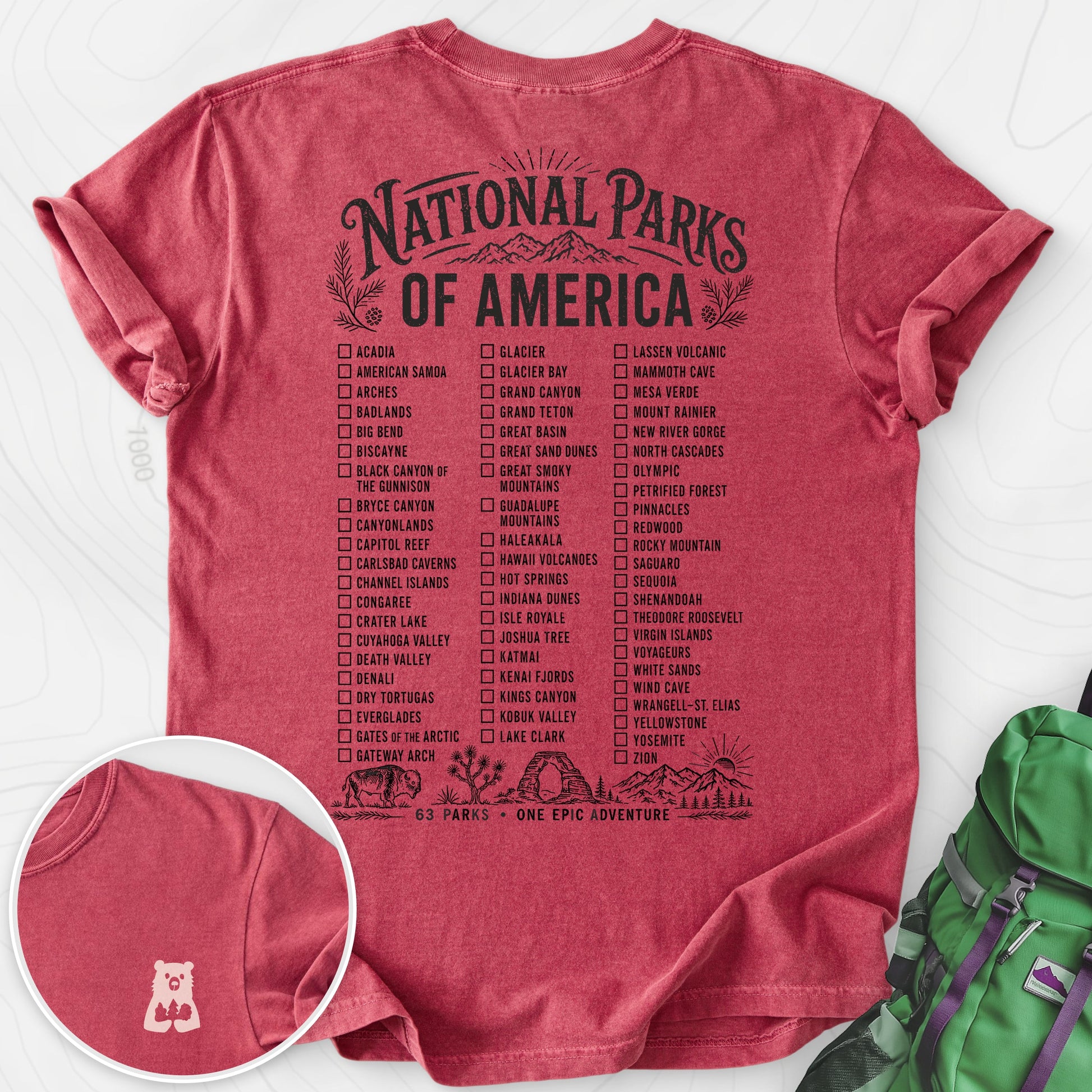 National Parks of America Crimson back print heavyweight T-shirt
