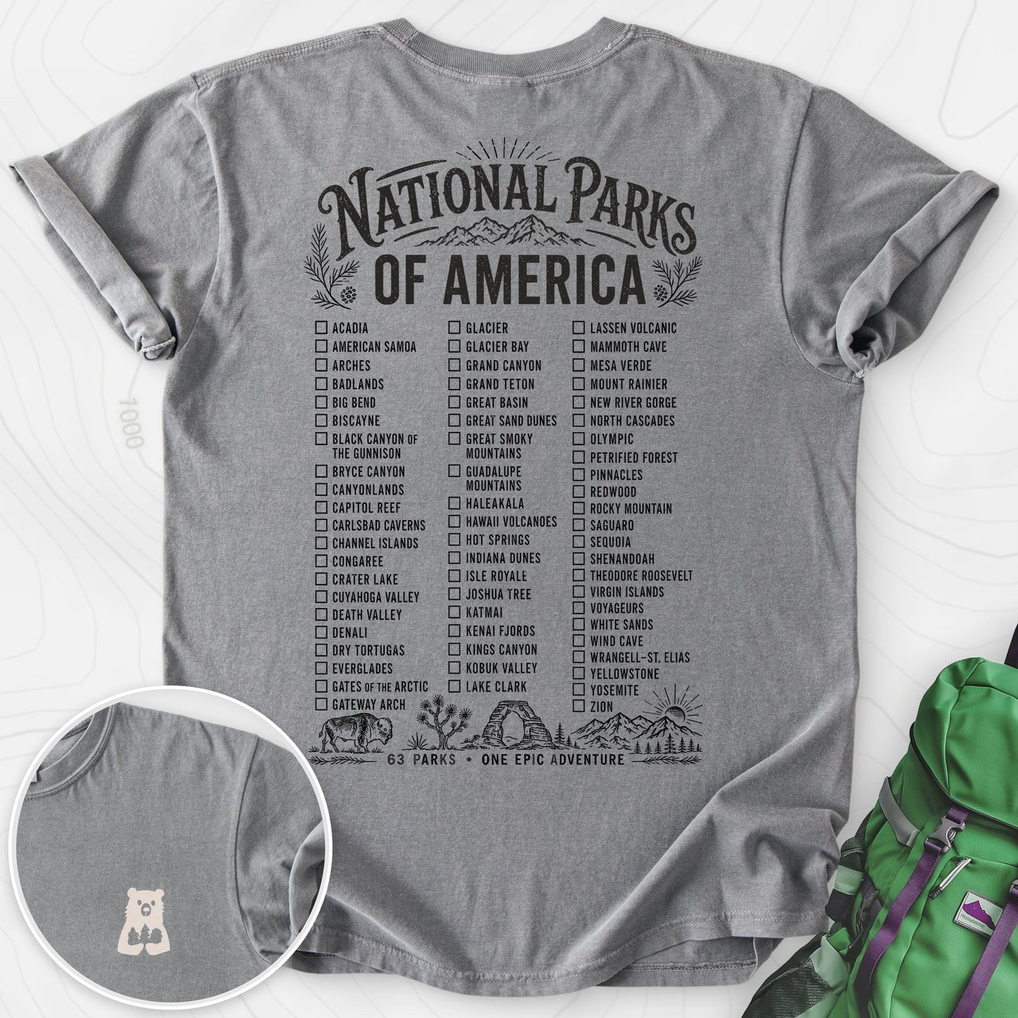 National Parks of America Grey back print heavyweight T-shirt