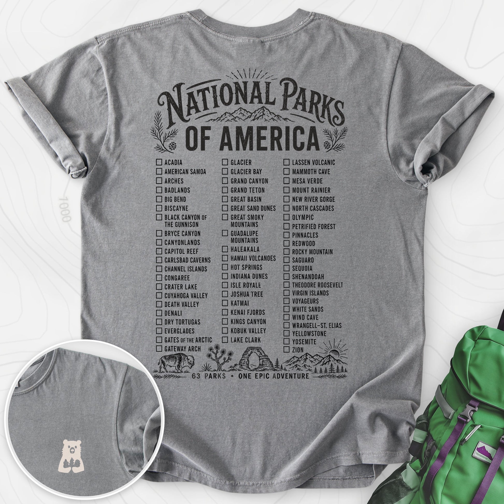 National Parks of America Grey back print heavyweight T-shirt