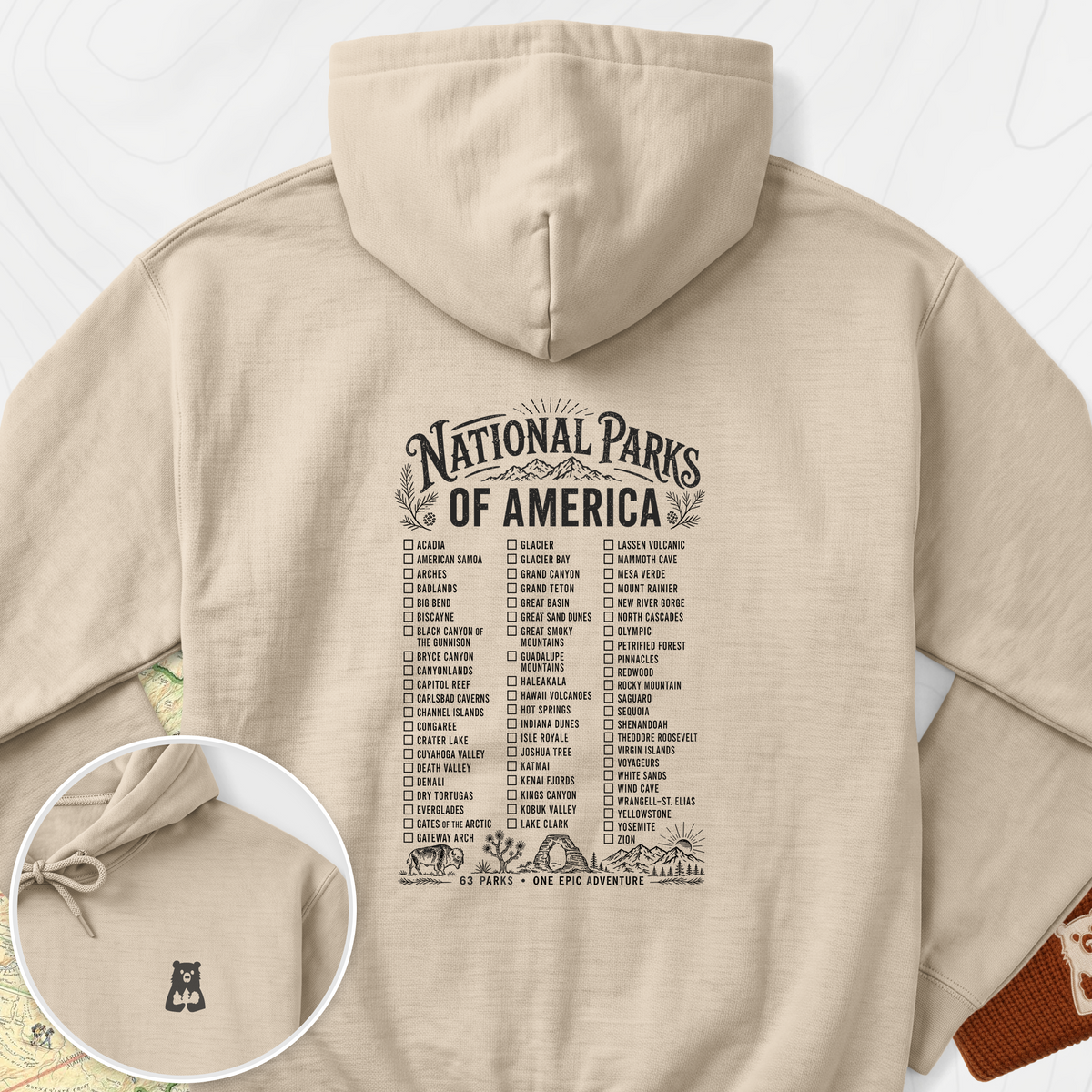 National Parks of America Back Print Hoodie - Sand
