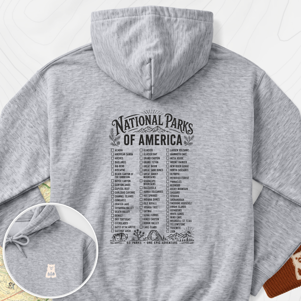 National Parks of America Back Print Hoodie - Sport Grey
