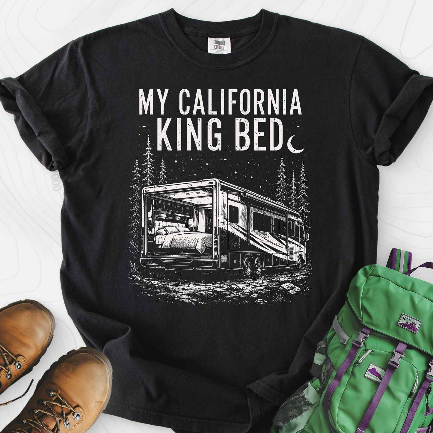 California King Bed Black front print heavyweight T-shirt
