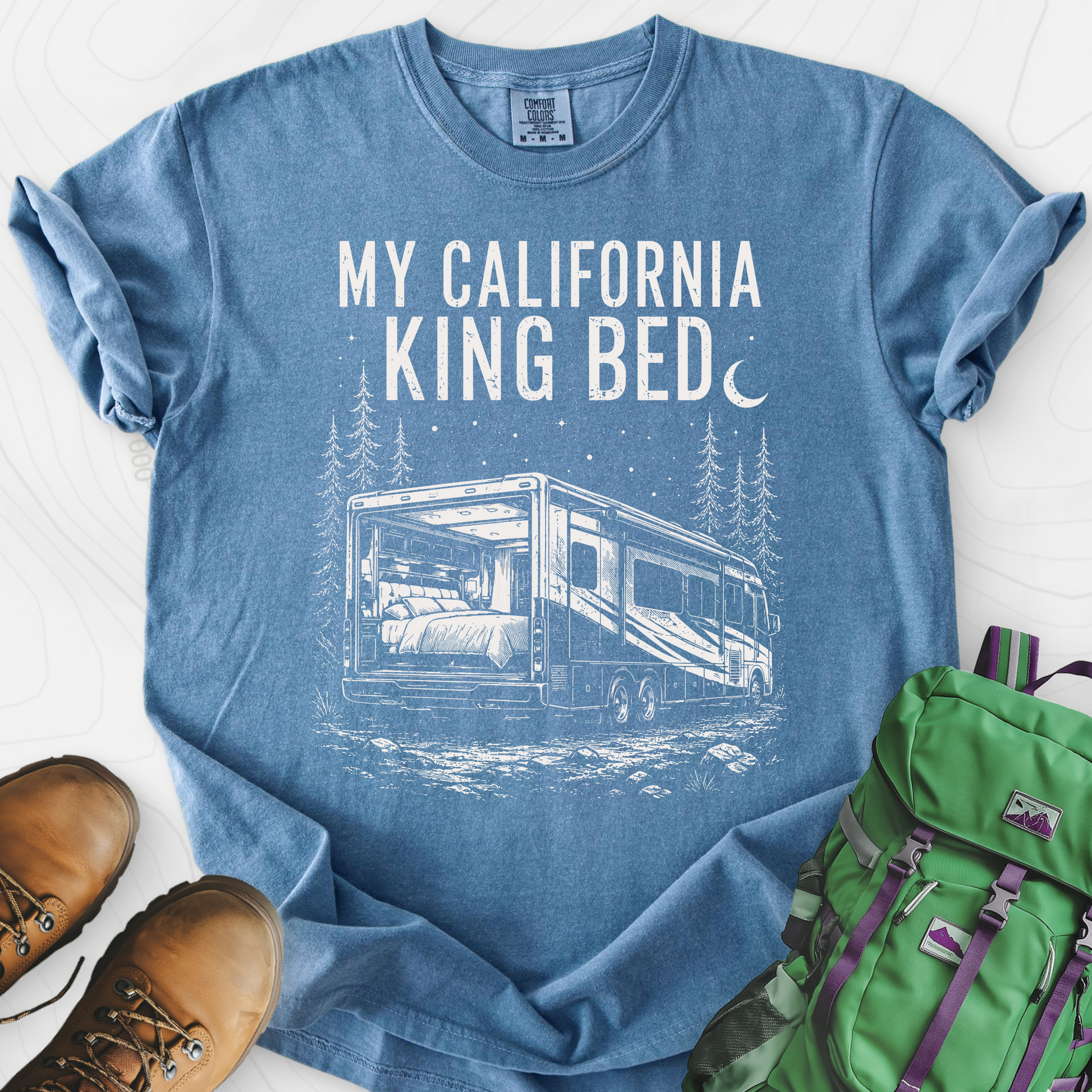 California King Bed Blue Jean front print heavyweight T-shirt