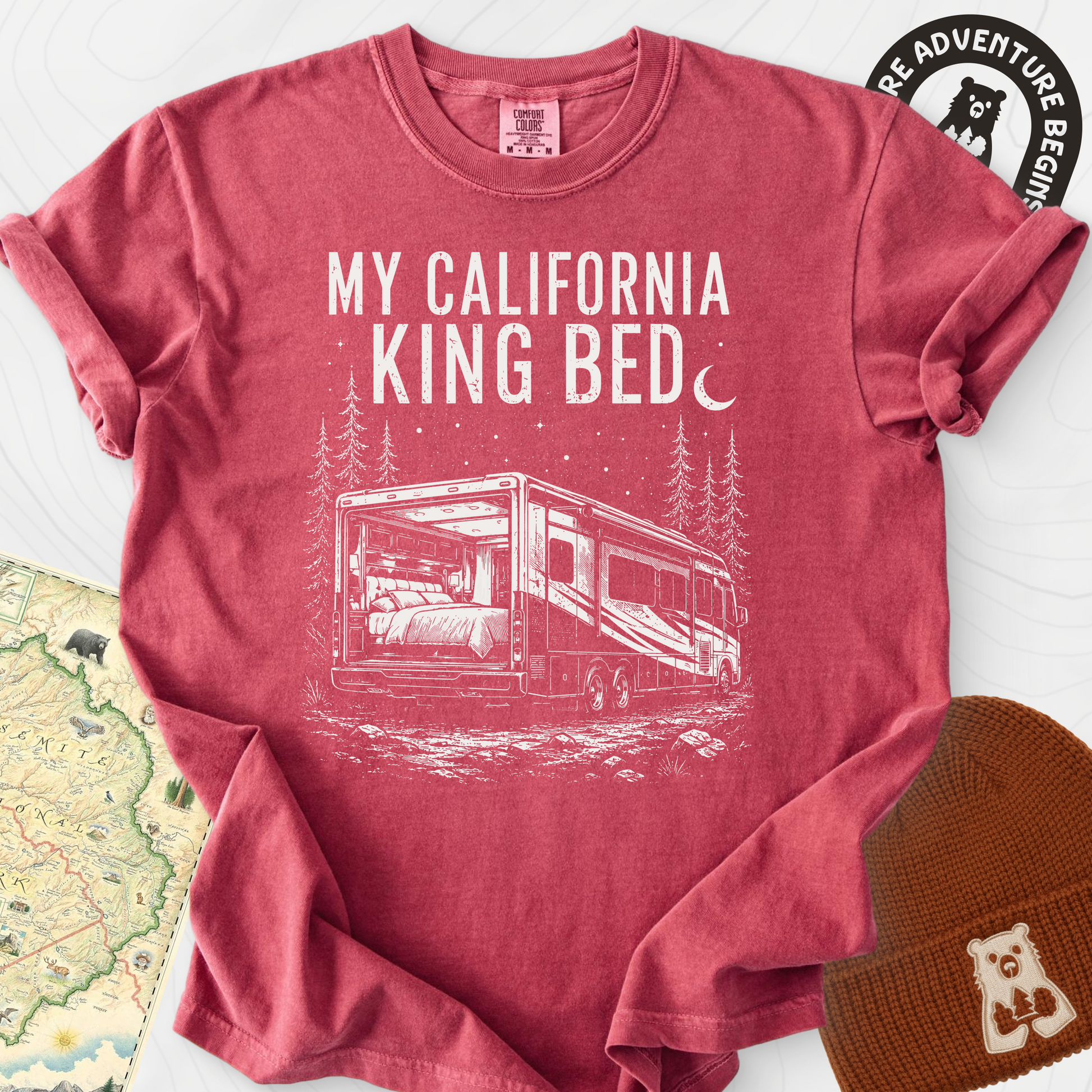 California King Bed Crimson front print heavyweight T-shirt