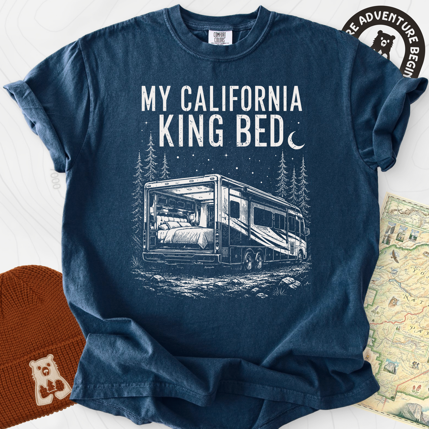 California King Bed Navy front print heavyweight T-shirt