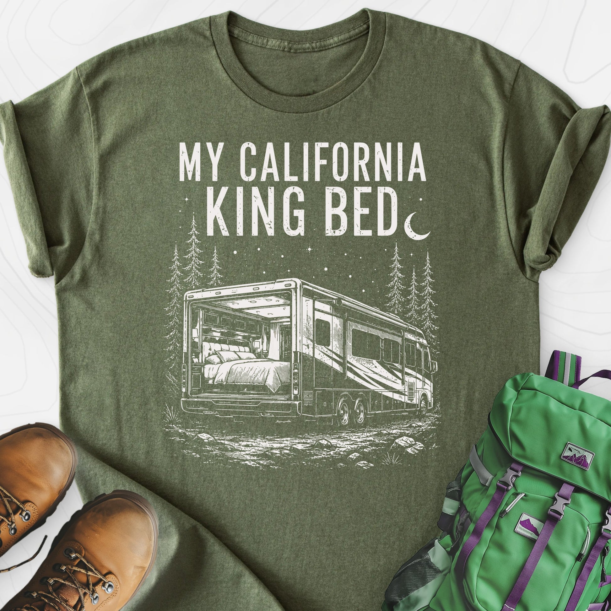 California King Bed Military Green front print lightweight T-shirt