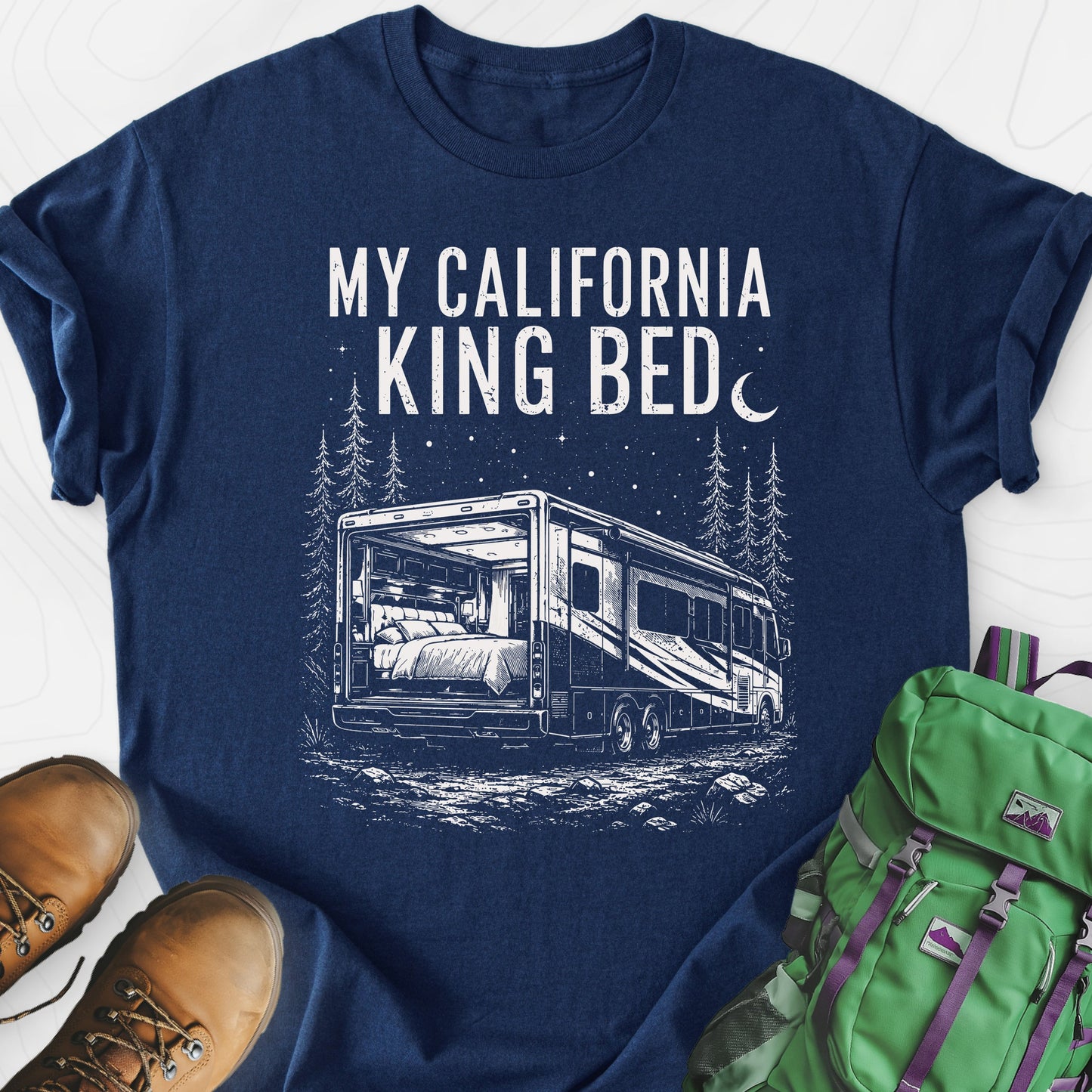 California King Bed Navy front print lightweight T-shirt