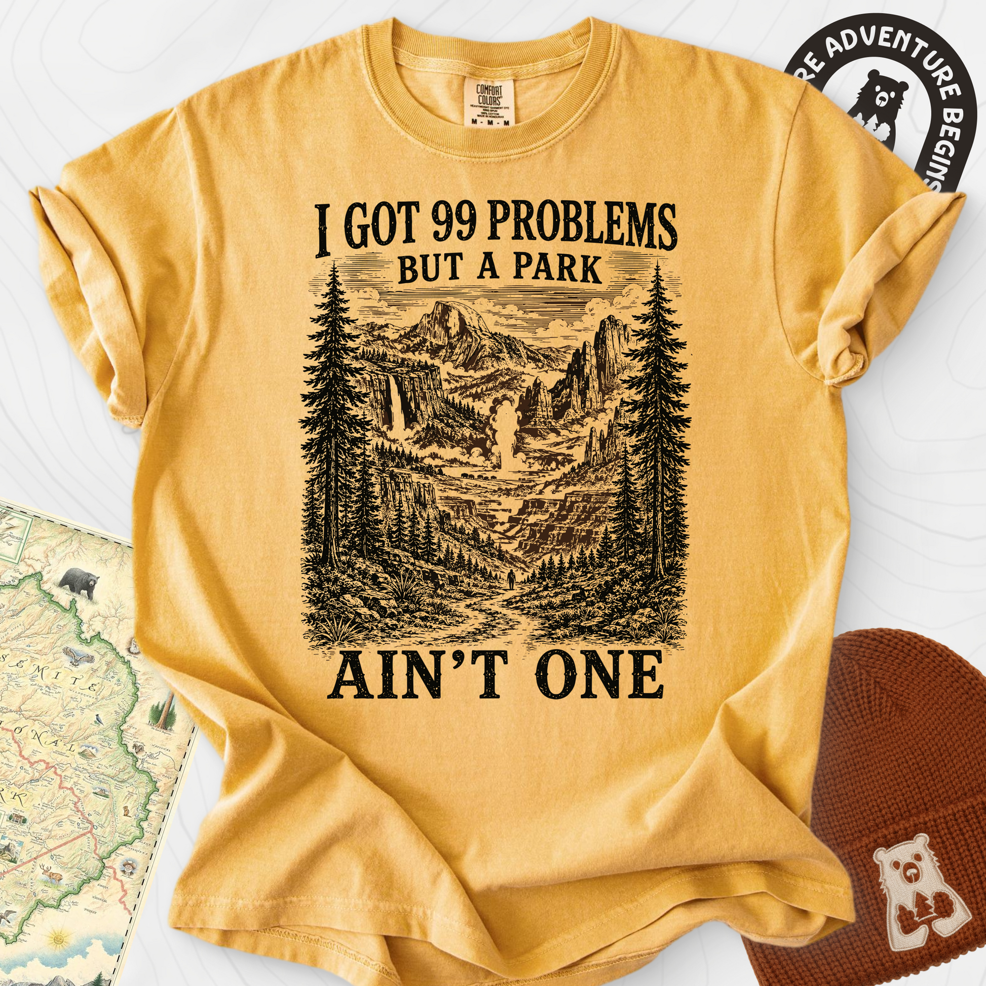 99 Problems Mustard front print heavyweight T-shirt