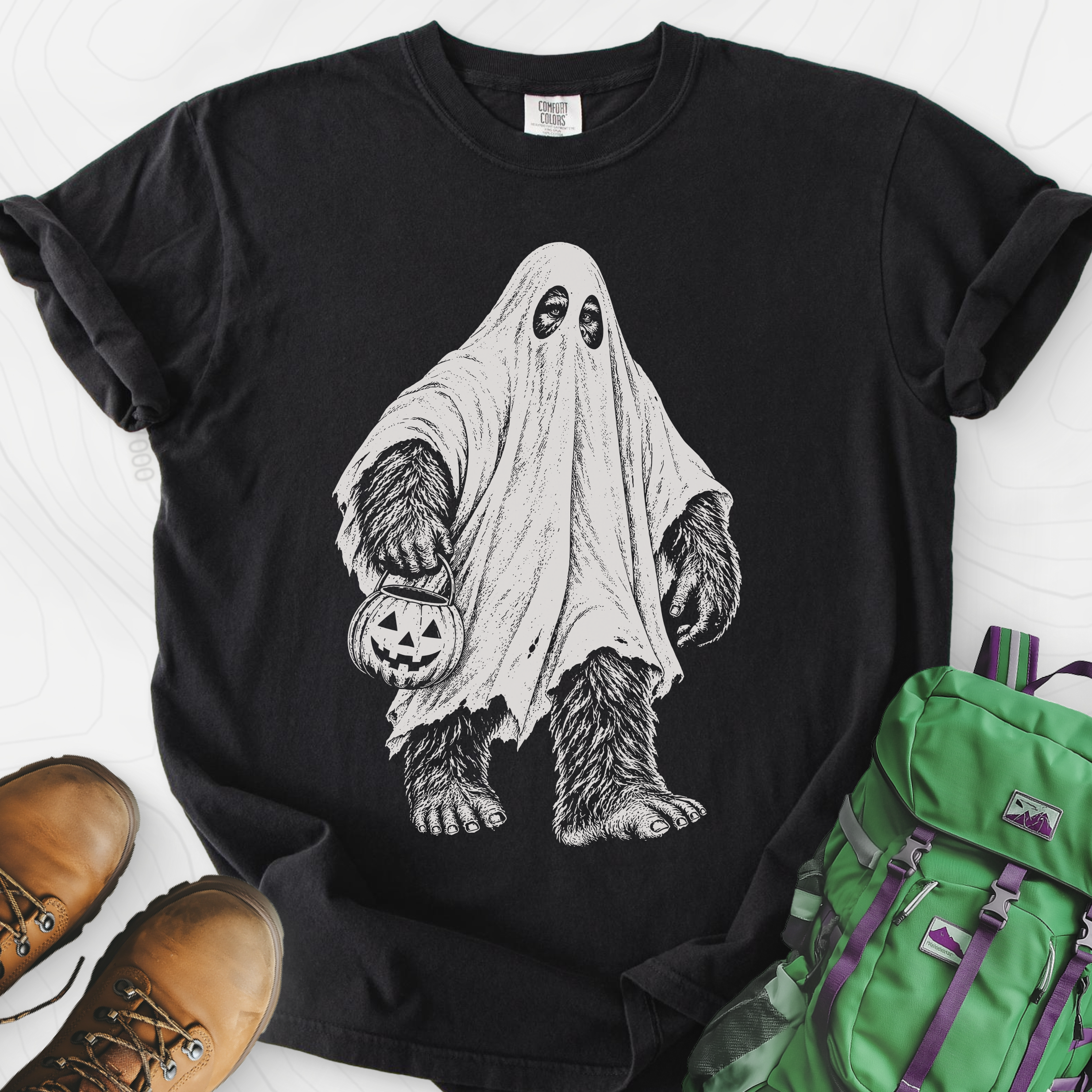 Bigfoot Ghost Black front print heavyweight T-shirt