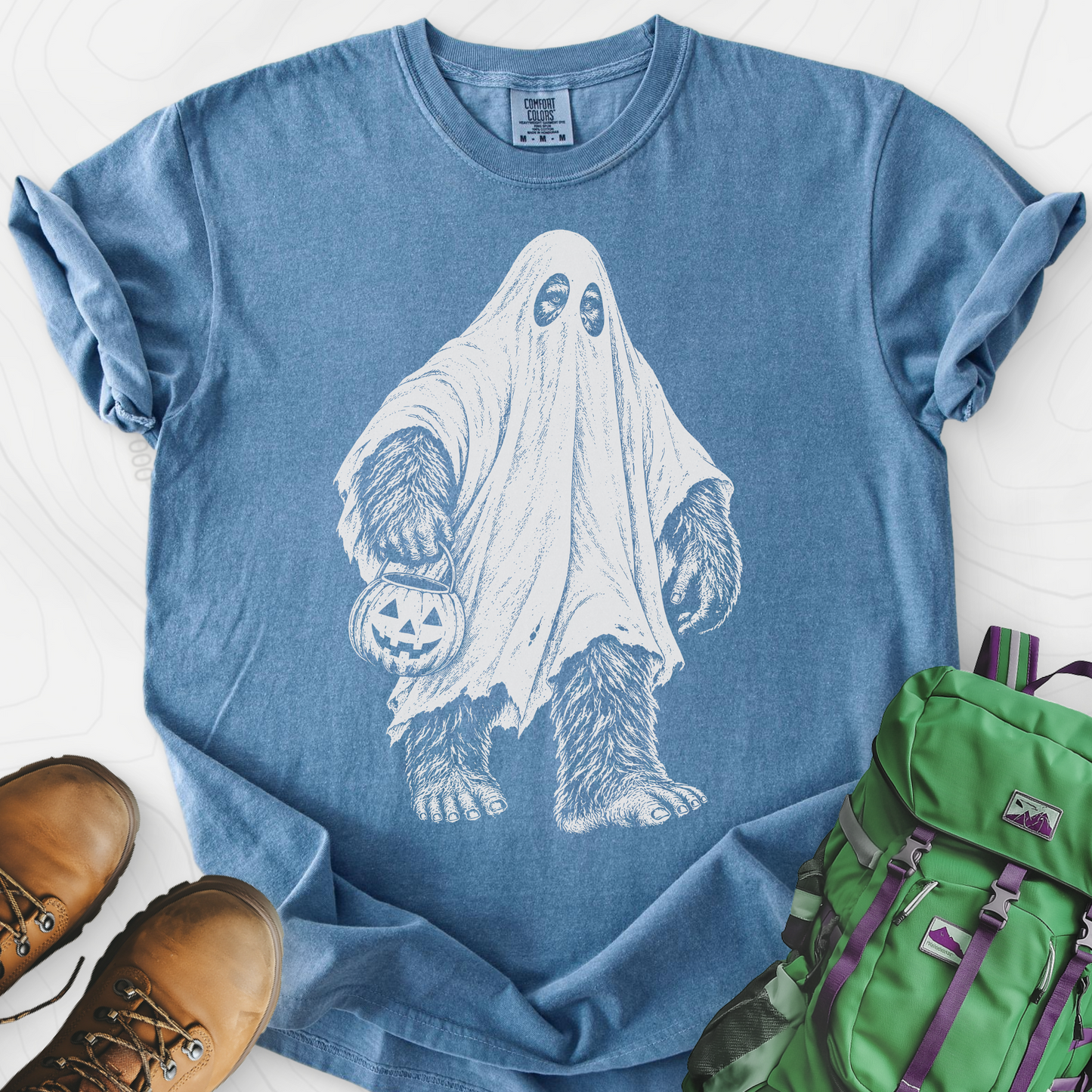 Bigfoot Ghost Blue Jean front print heavyweight T-shirt