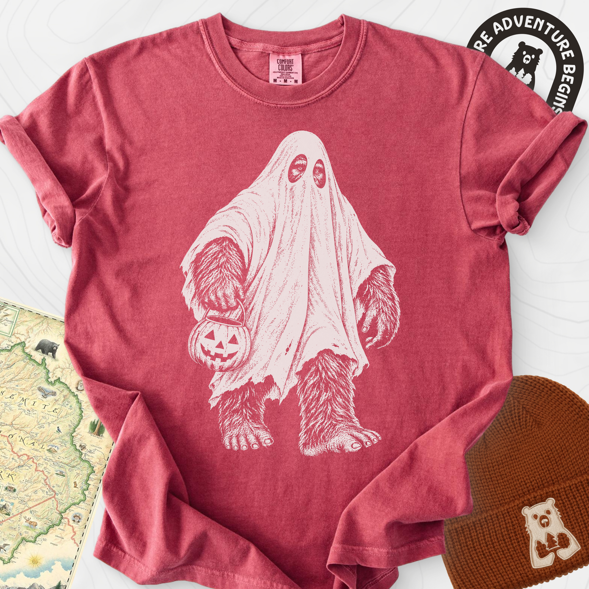 Bigfoot Ghost Crimson front print heavyweight T-shirt