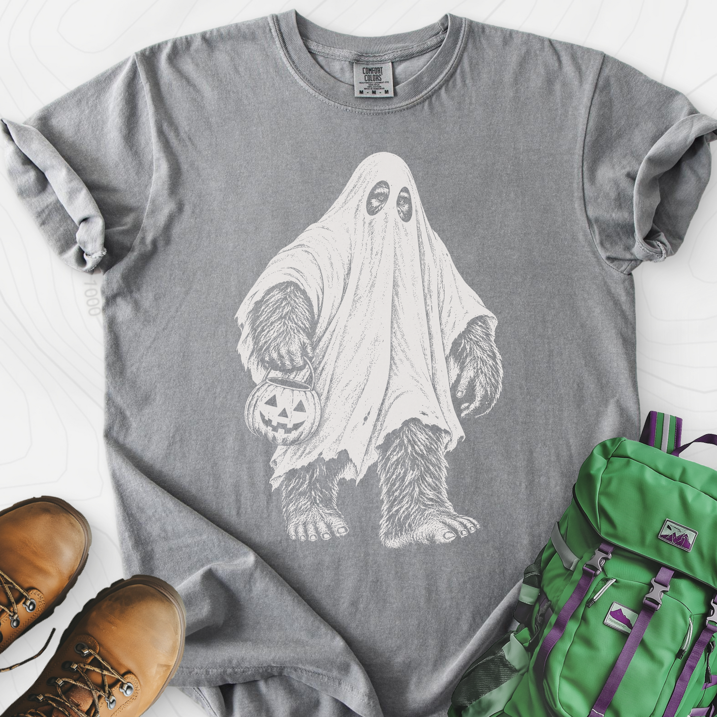 Bigfoot Ghost Grey front print heavyweight T-shirt