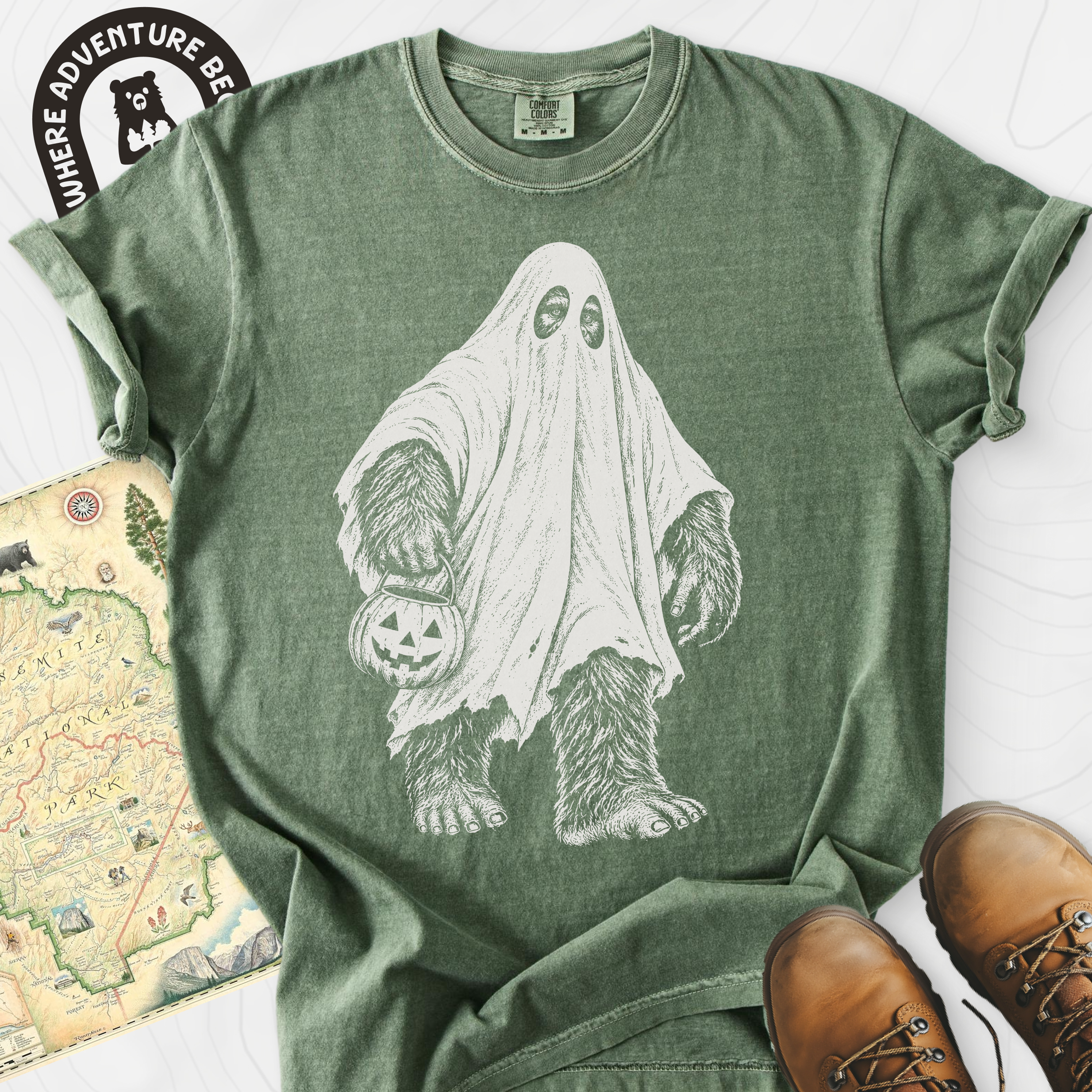 Bigfoot Ghost Moss front print heavyweight T-shirt