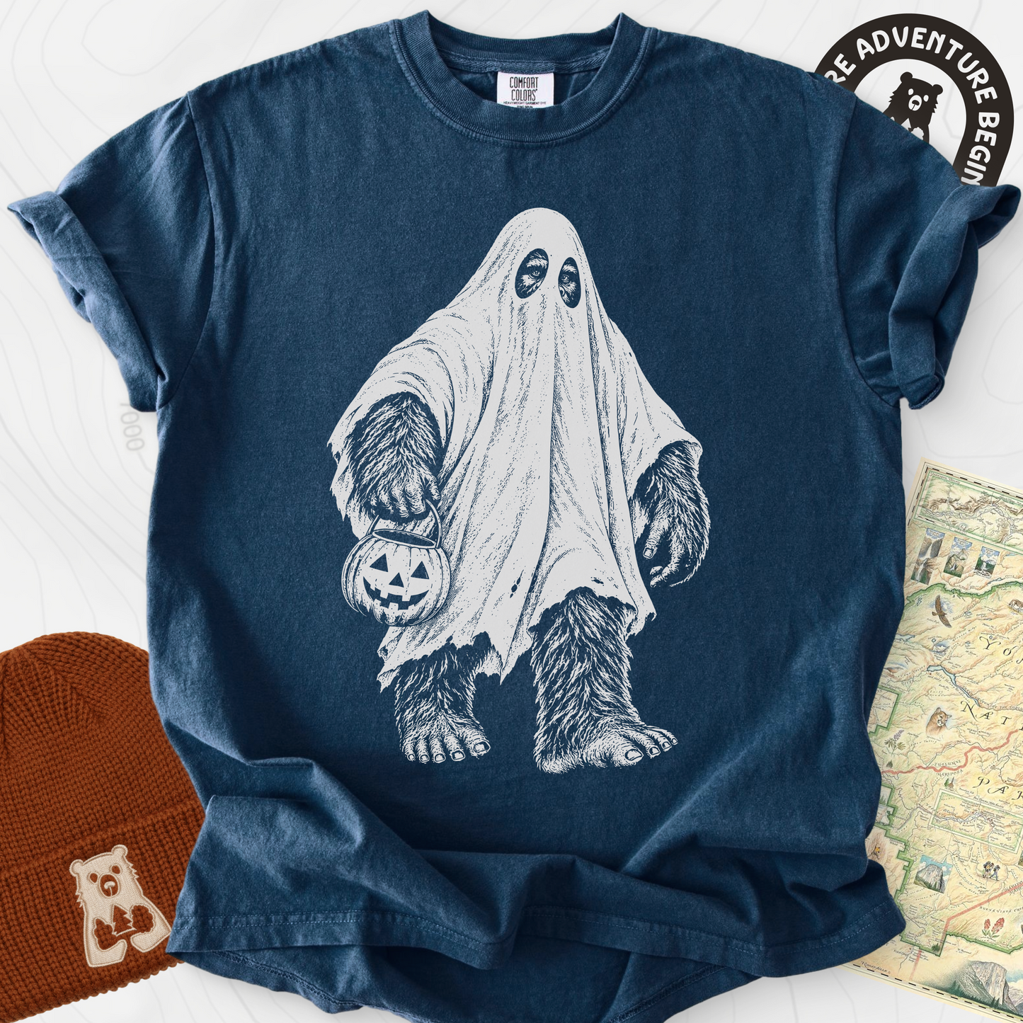 Bigfoot Ghost Navy front print heavyweight T-shirt