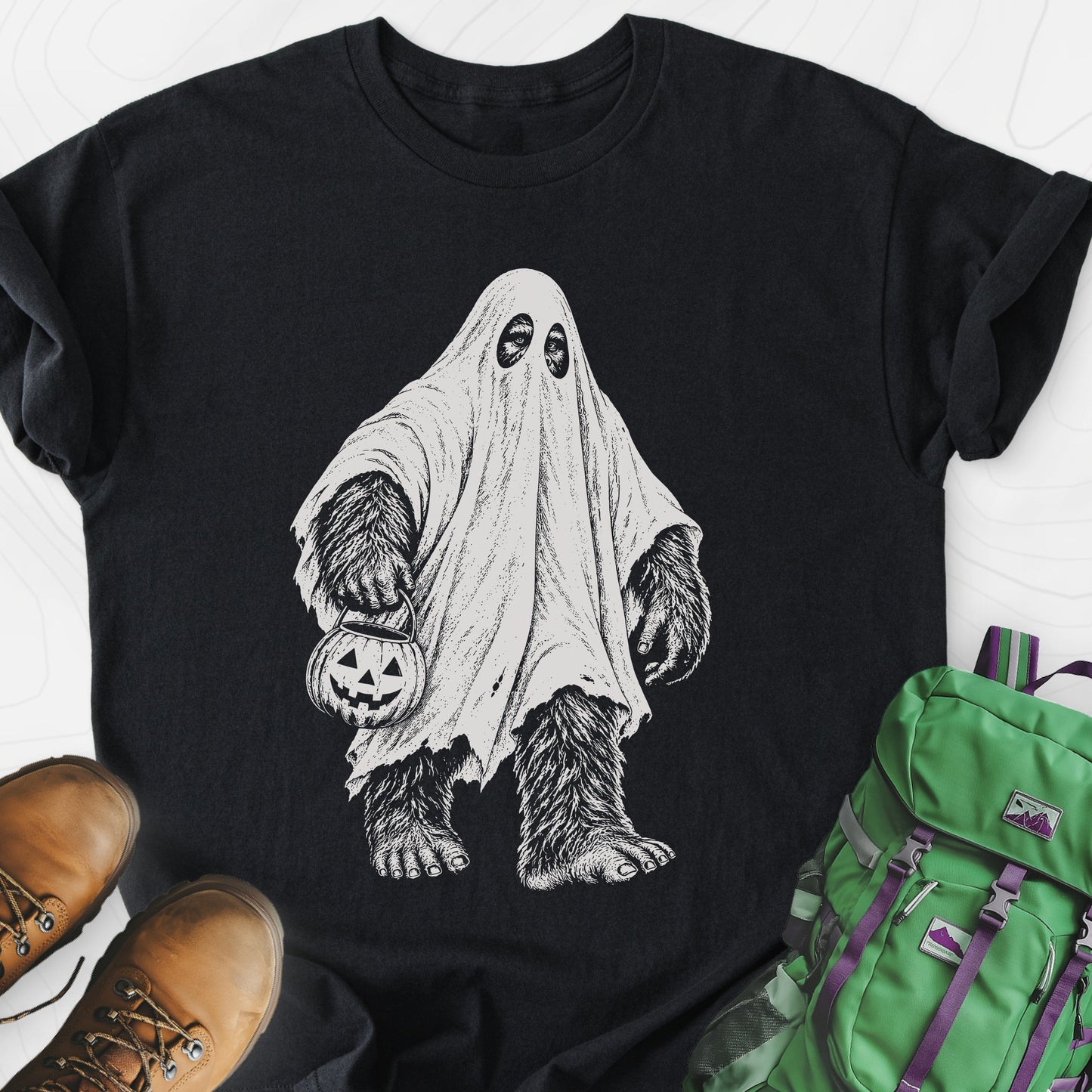 Bigfoot Ghost Black front print lightweight T-shirt