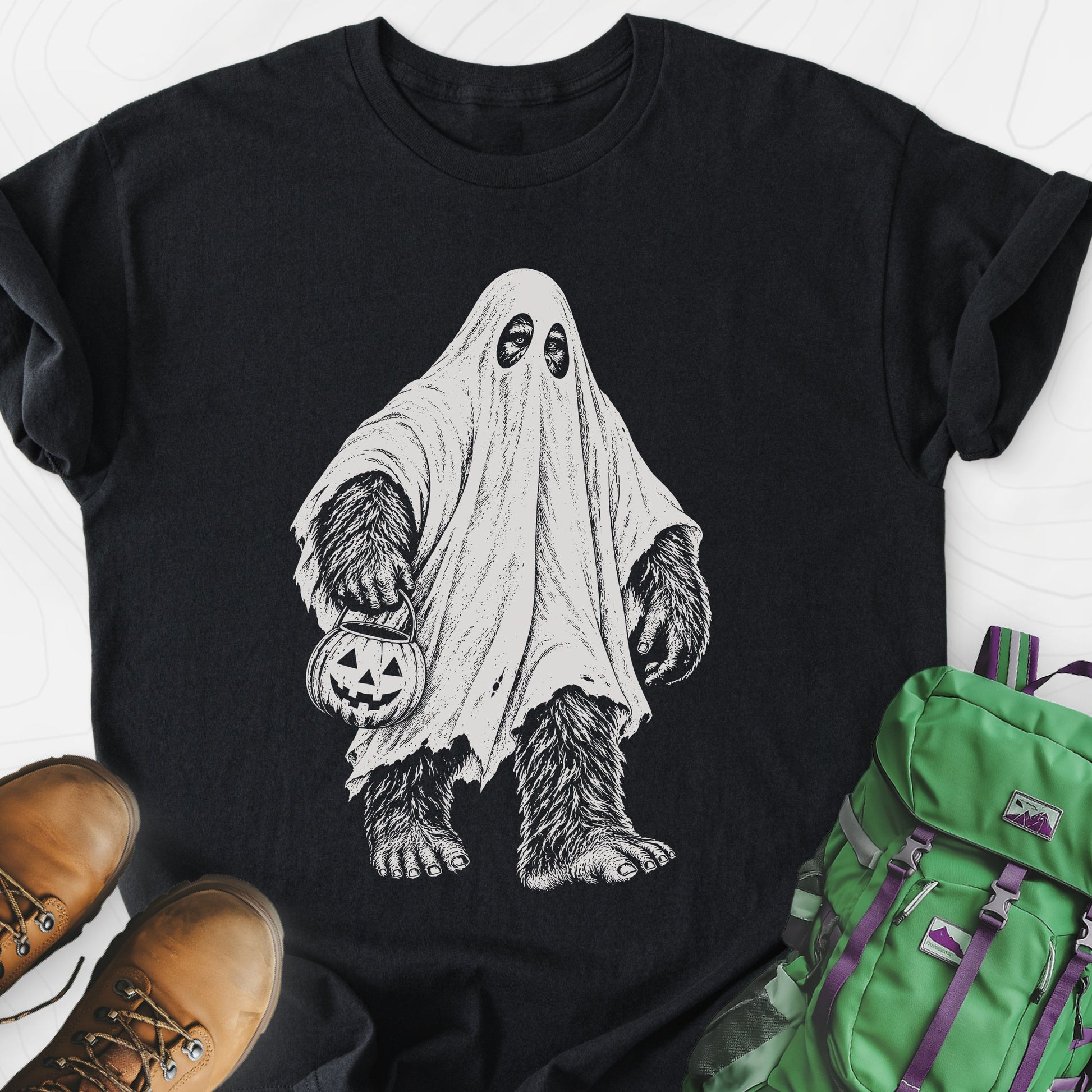 Bigfoot Ghost Black front print lightweight T-shirt