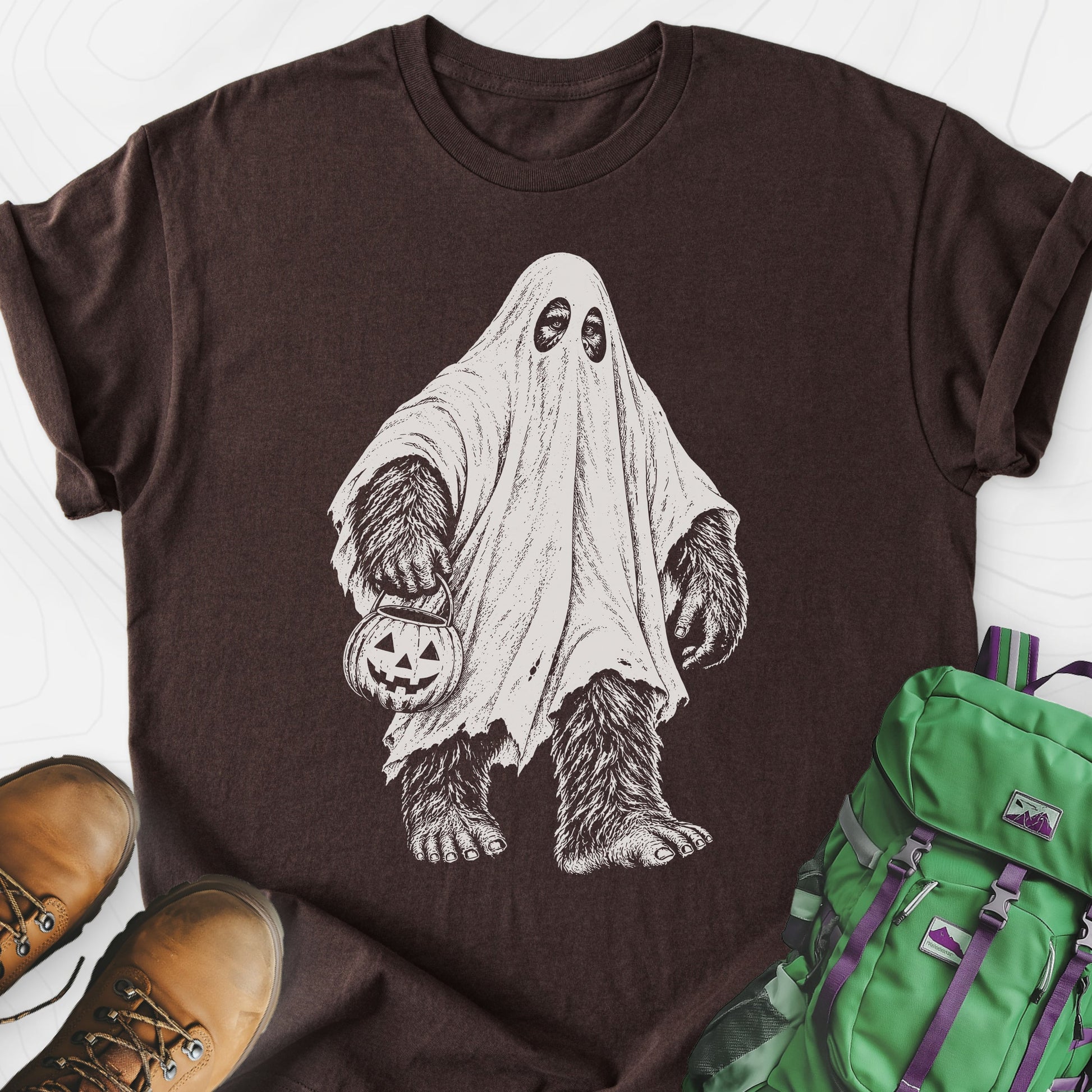 Bigfoot Ghost Dark Chocolate front print lightweight T-shirt