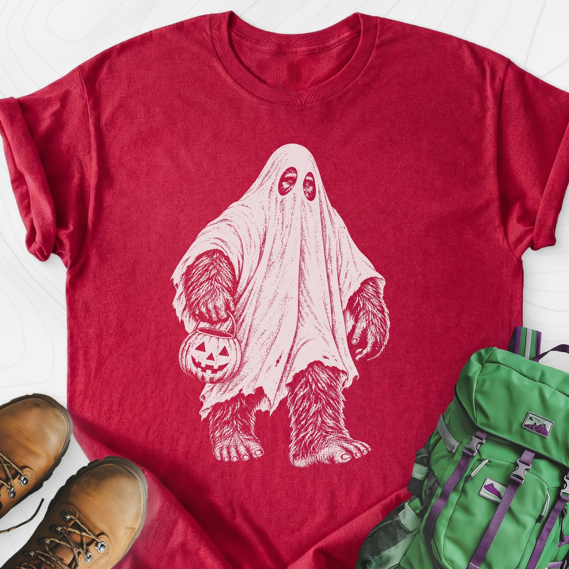 Bigfoot Ghost Heather Red front print lightweight T-shirt
